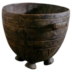 Mid Century Decorative Hand Carved Wooden Bowl Bucket Produced in Africa 1950s 