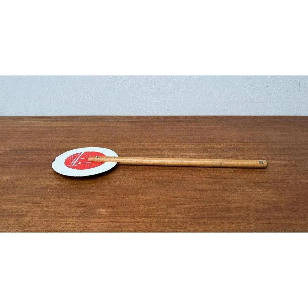 Mid-Century Modern Mid-Century Decorative Metal and Wood Signaling Stop Disk, 1960s For Sale