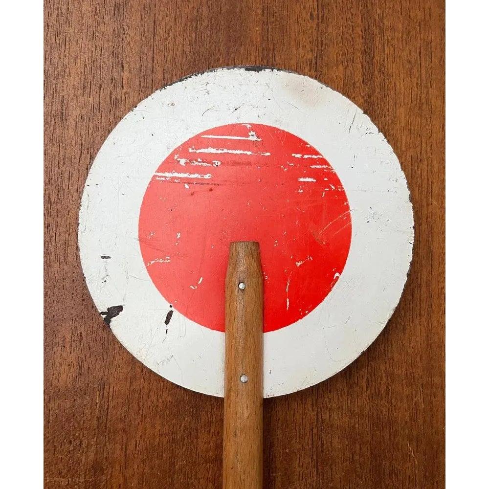 Mid-Century Decorative Metal and Wood Signaling Stop Disk, 1960s In Excellent Condition For Sale In Hamburg, DE