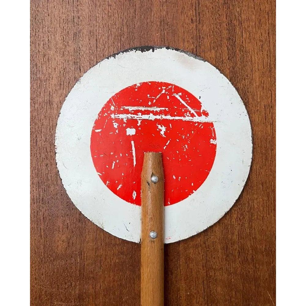20th Century Mid-Century Decorative Metal and Wood Signaling Stop Disk, 1960s For Sale