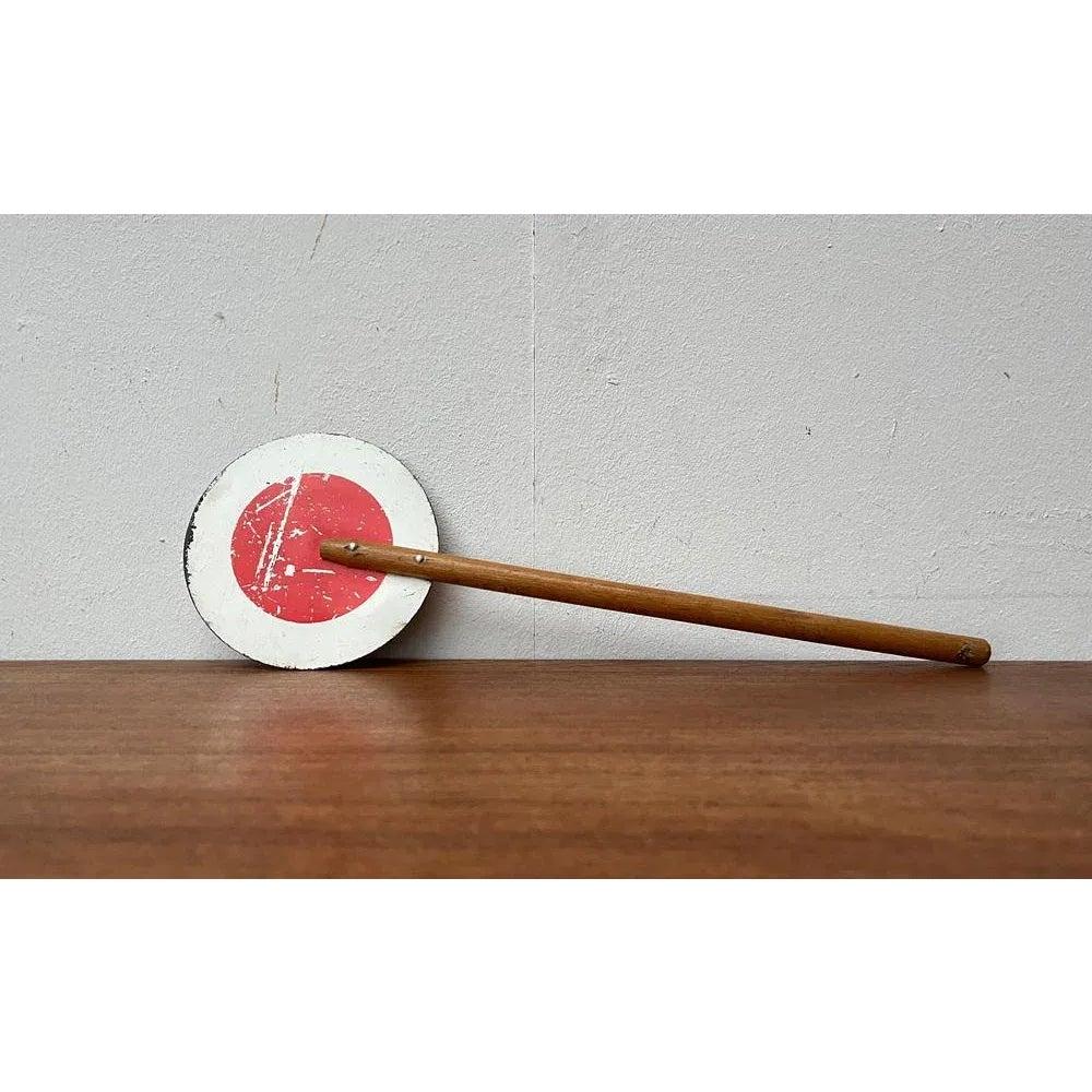 Mid-Century Decorative Metal and Wood Signaling Stop Disk, 1960s For Sale 1