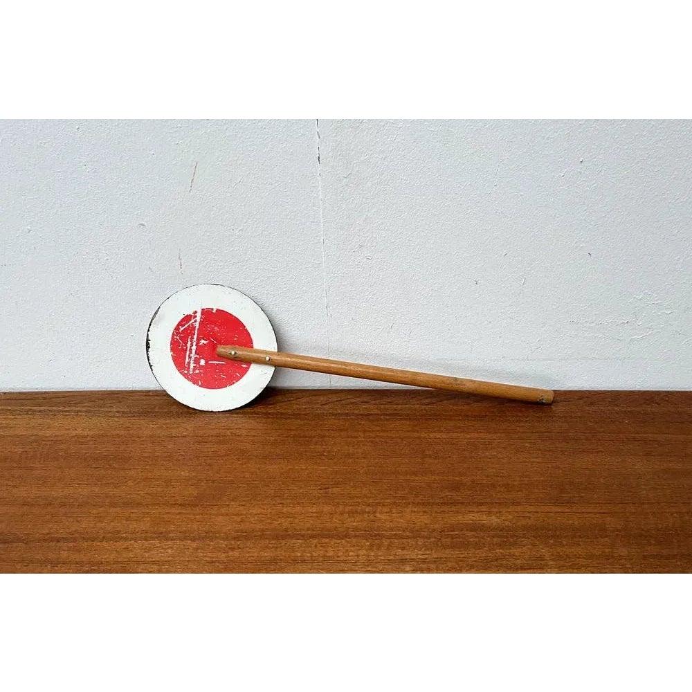 Mid-Century Decorative Metal and Wood Signaling Stop Disk, 1960s For Sale 3