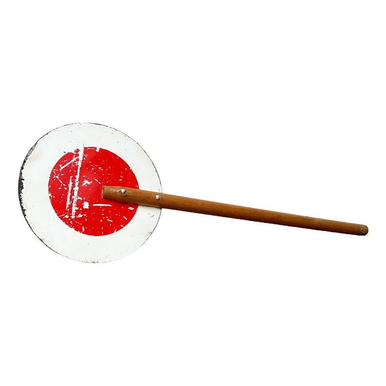 Mid-Century Decorative Metal and Wood Signaling Stop Disk, 1960s
