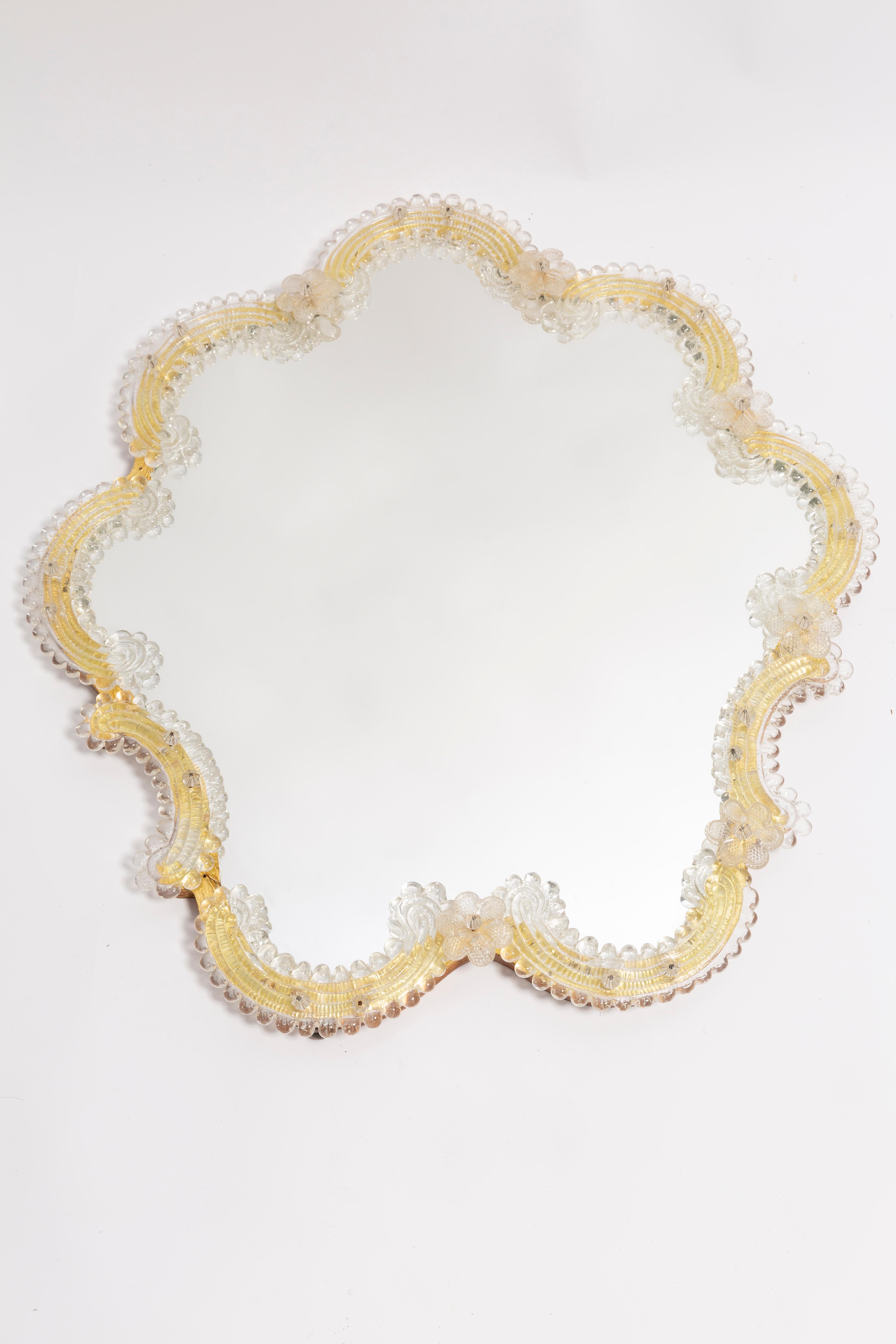 Italian Mid-Century Decorative Mirror in Flower Frame, Italy, 1960s For Sale