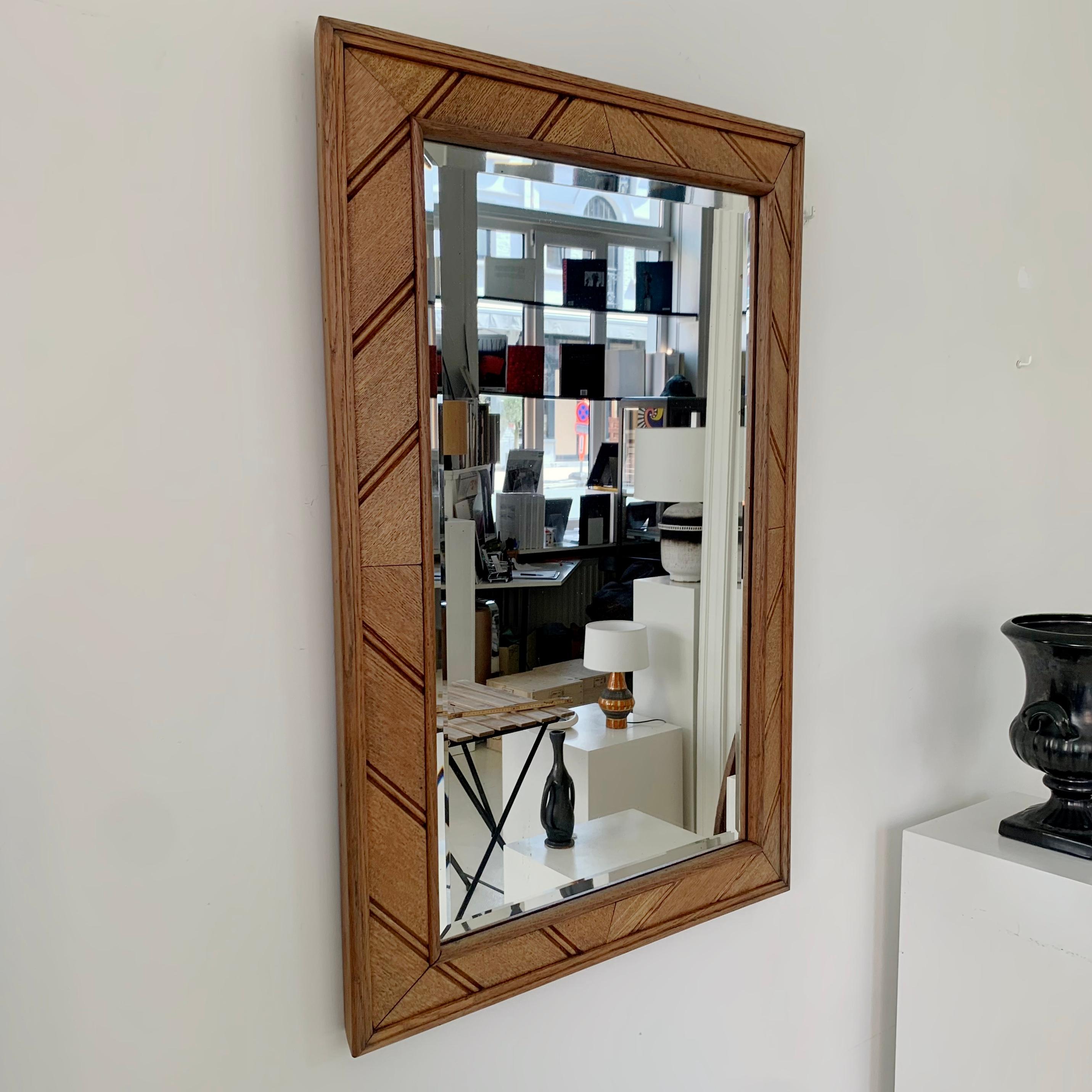 Mid-Century Decorative Oak Mirror, circa 1950, France. For Sale 5