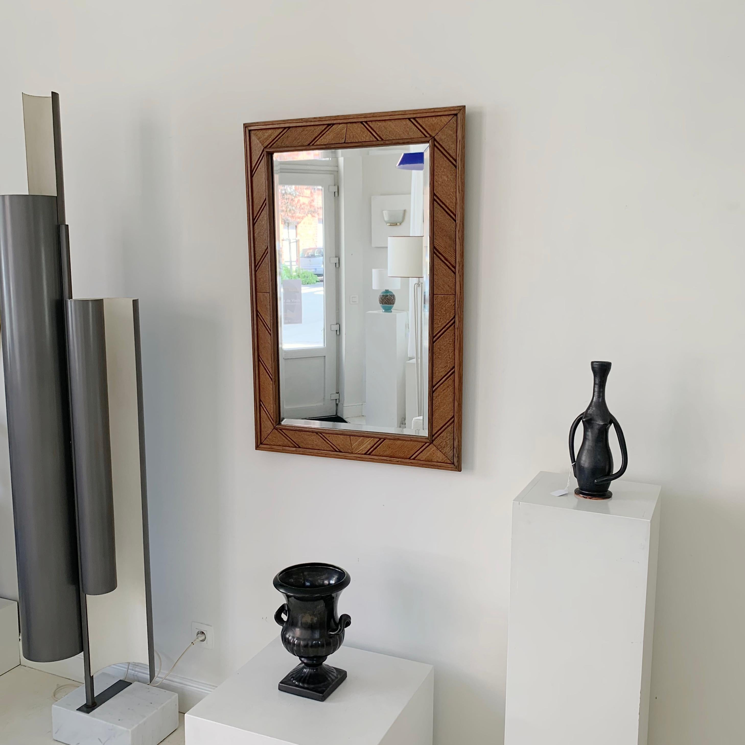 Mid-Century Decorative Oak Mirror, circa 1950, France. For Sale 8