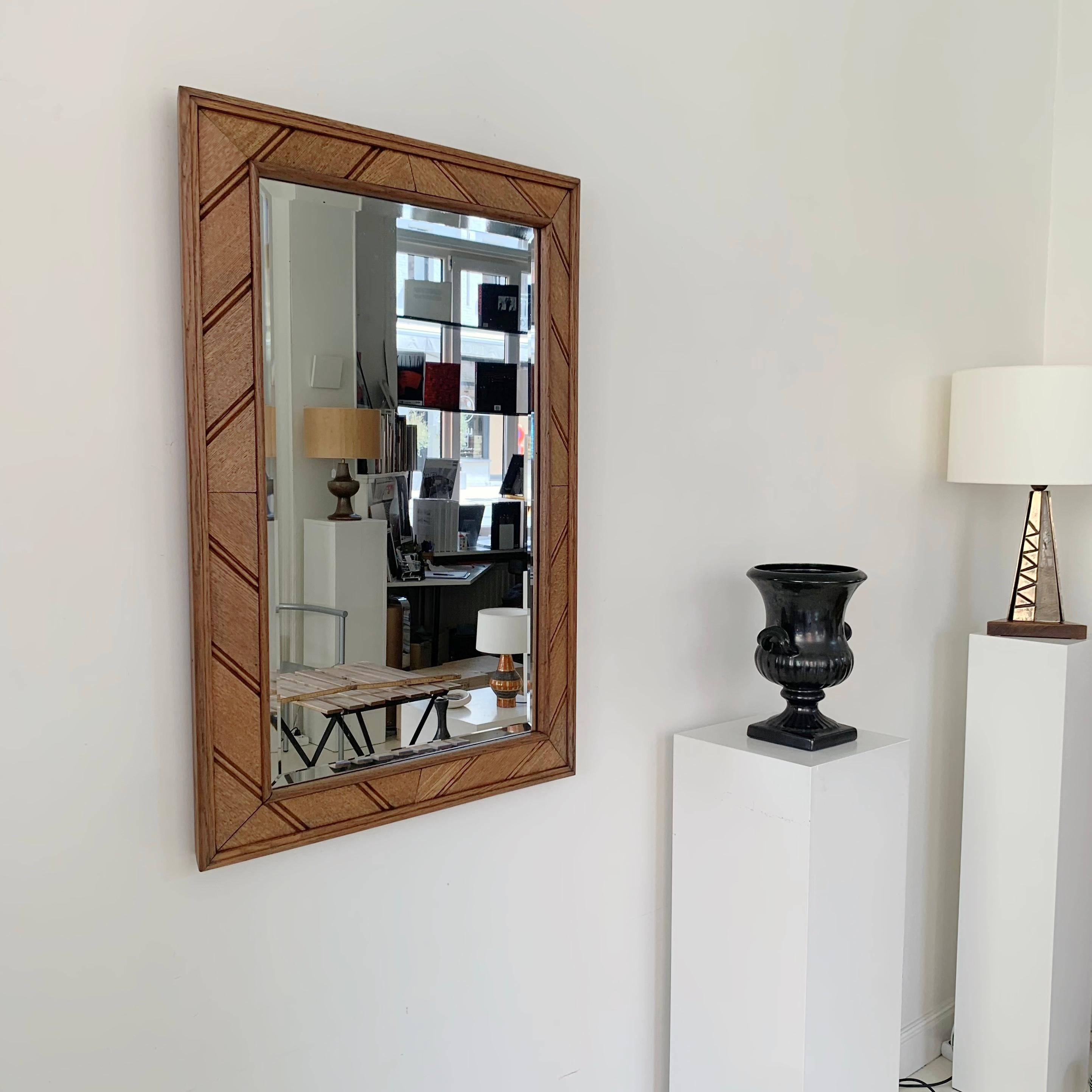 Mid-Century Decorative Oak Mirror, circa 1950, France. For Sale 10