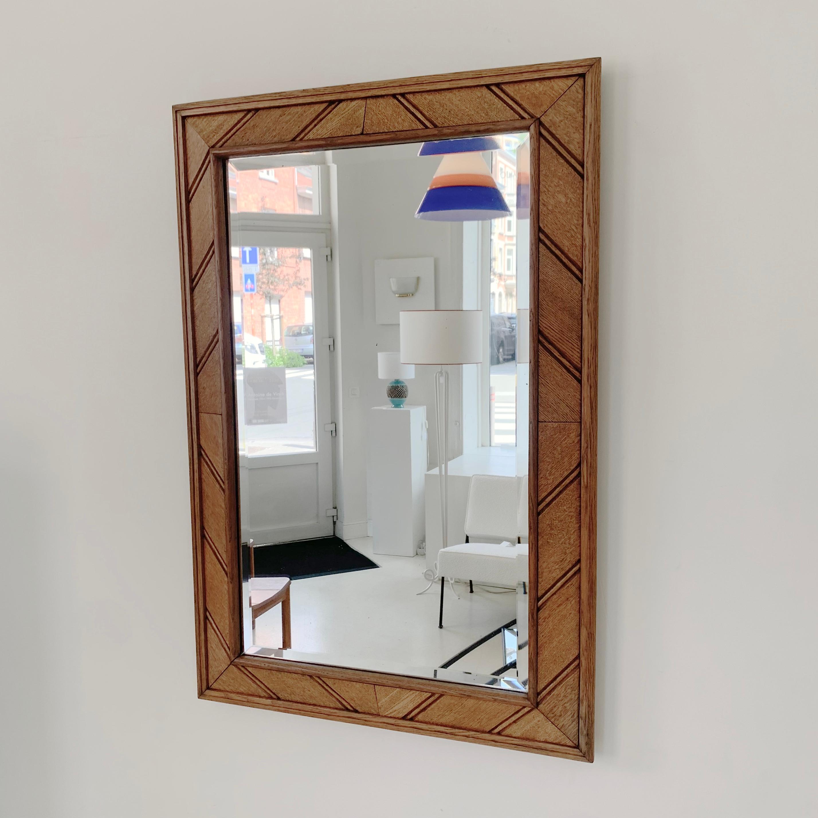 Mid-Century Modern Mid-Century Decorative Oak Mirror, circa 1950, France. For Sale