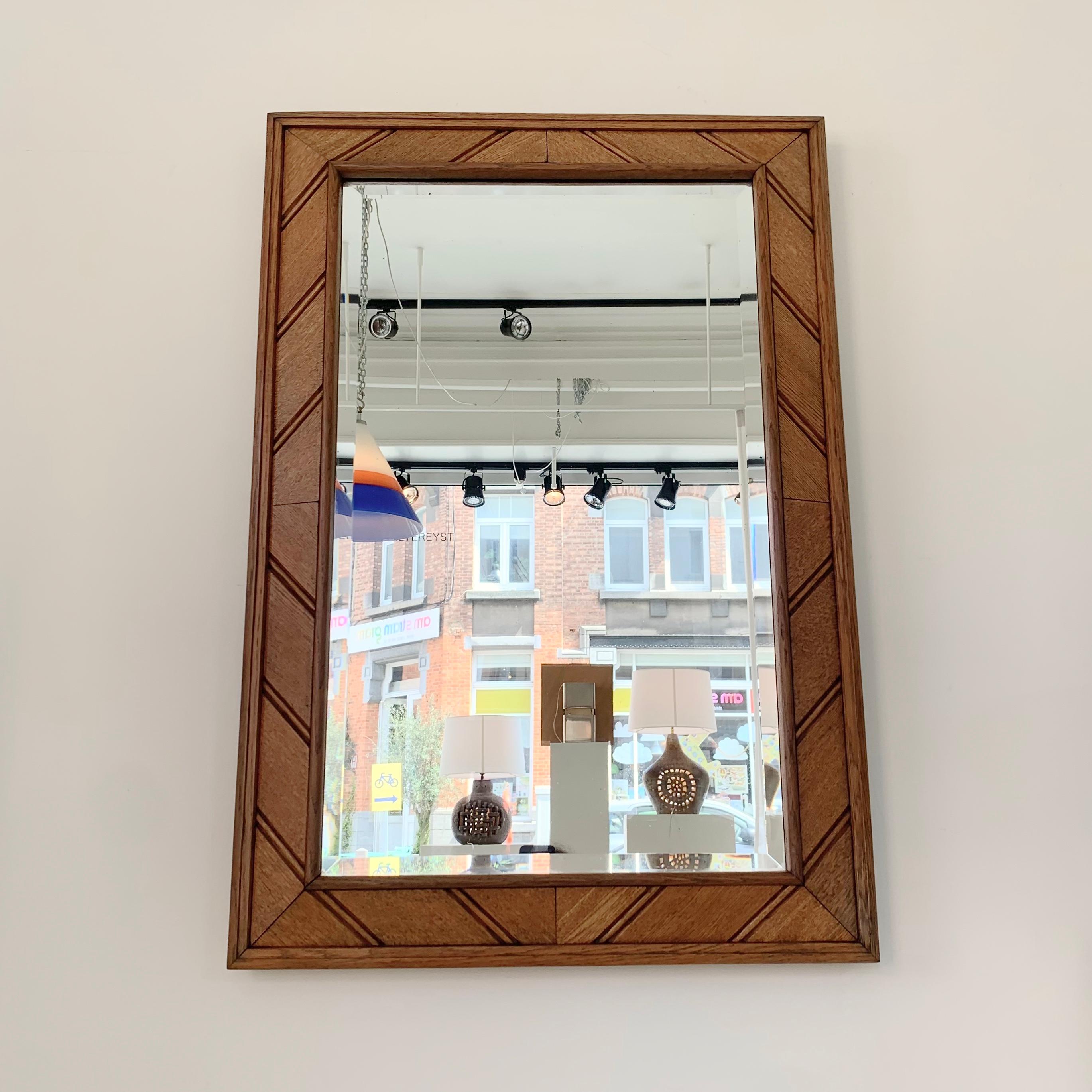 Mid-Century Decorative Oak Mirror, circa 1950, France. For Sale 2