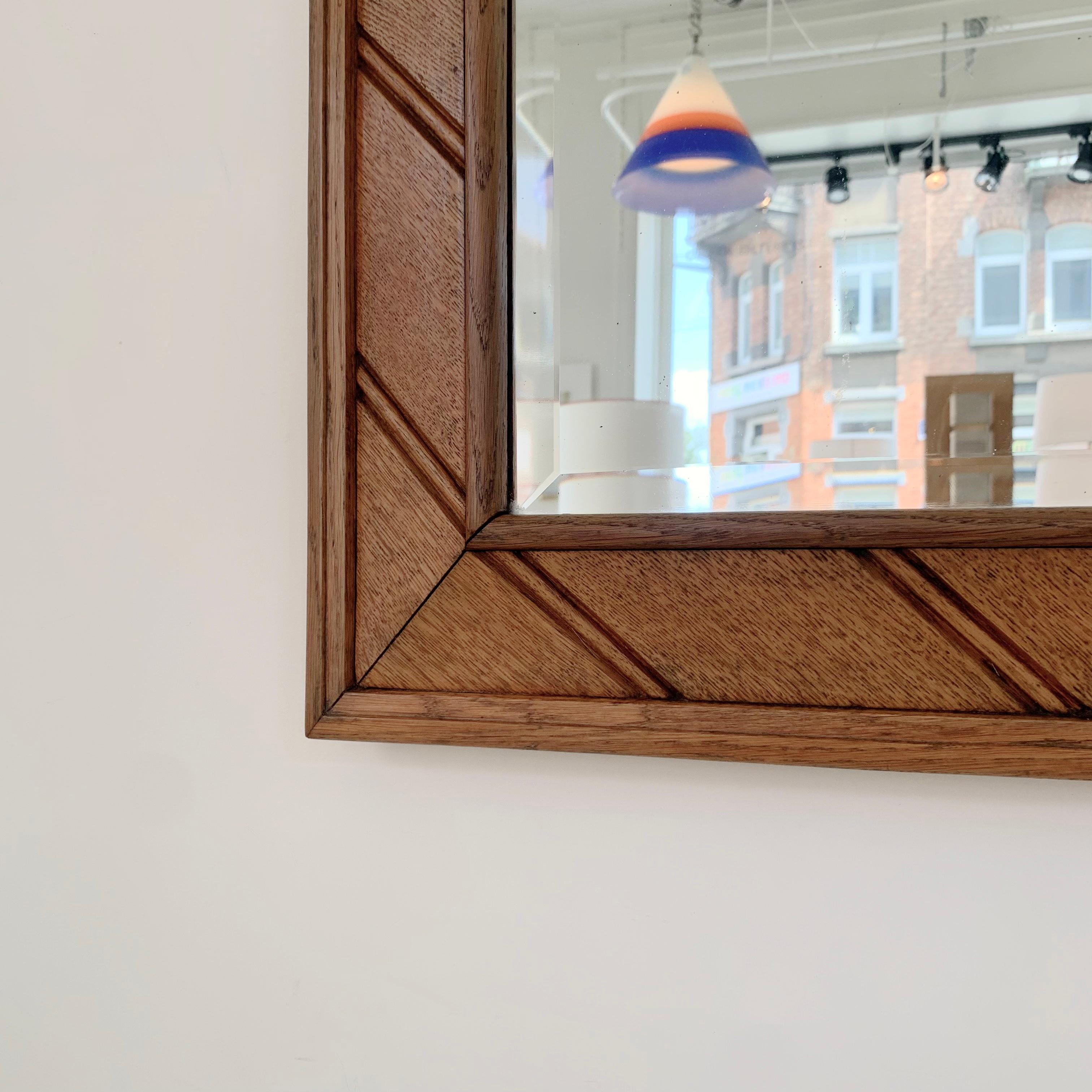 Mid-Century Decorative Oak Mirror, circa 1950, France. For Sale 3