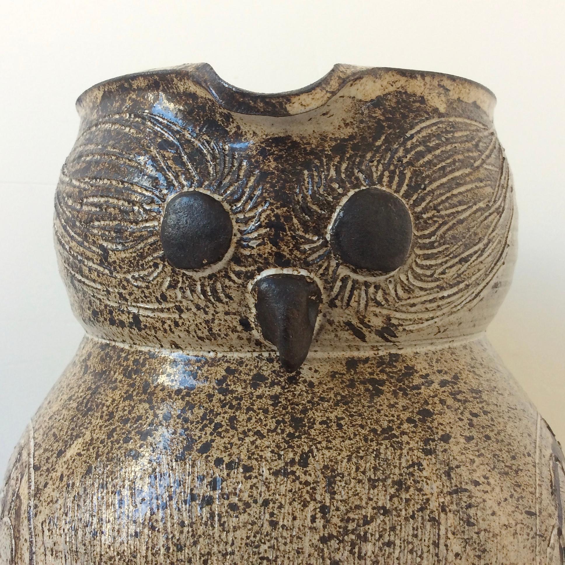 Belgian Mid-Century Decorative Owl Ceramic Jug, Signed, circa 1960