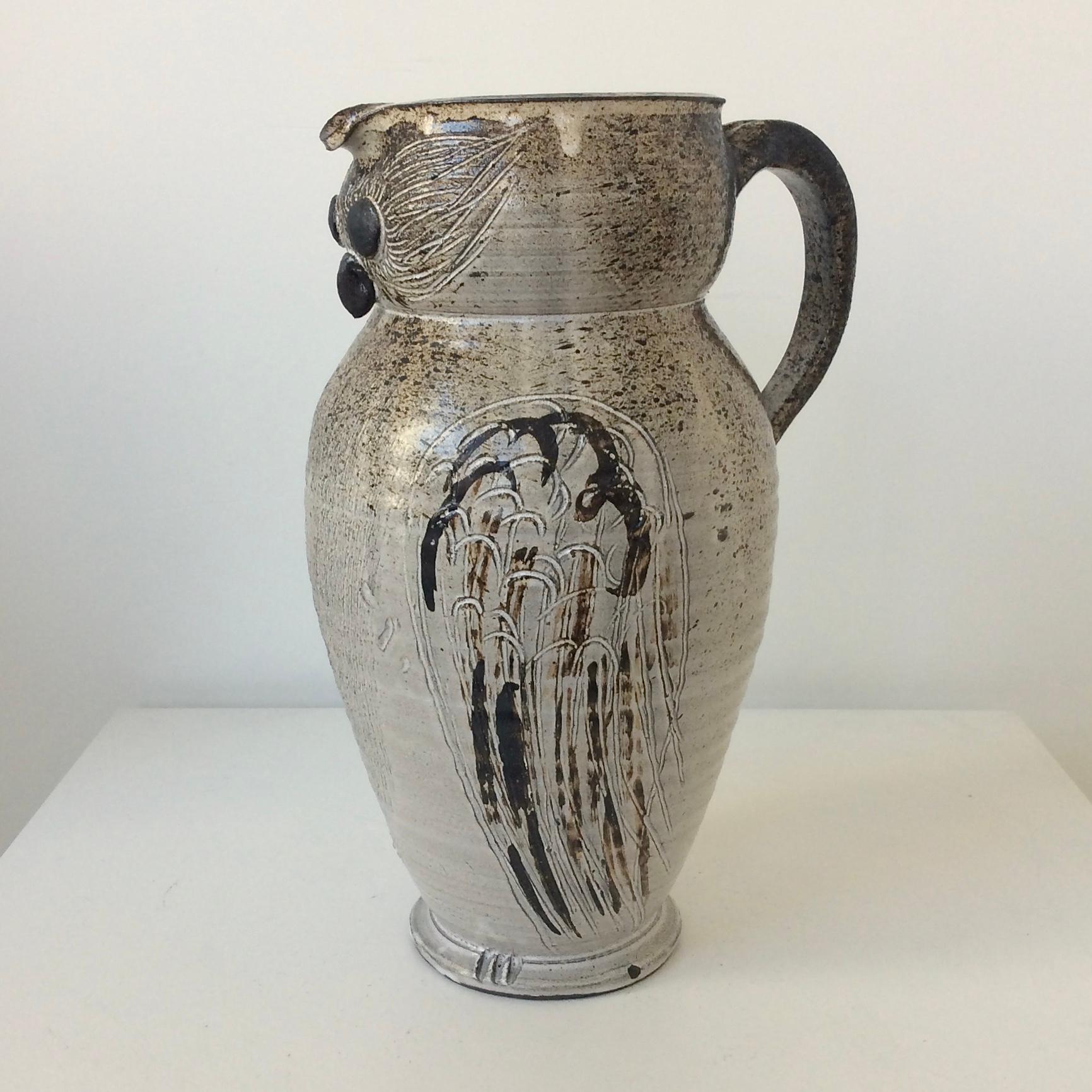 Mid-Century Decorative Owl Ceramic Jug, Signed, circa 1960 In Good Condition In Brussels, BE