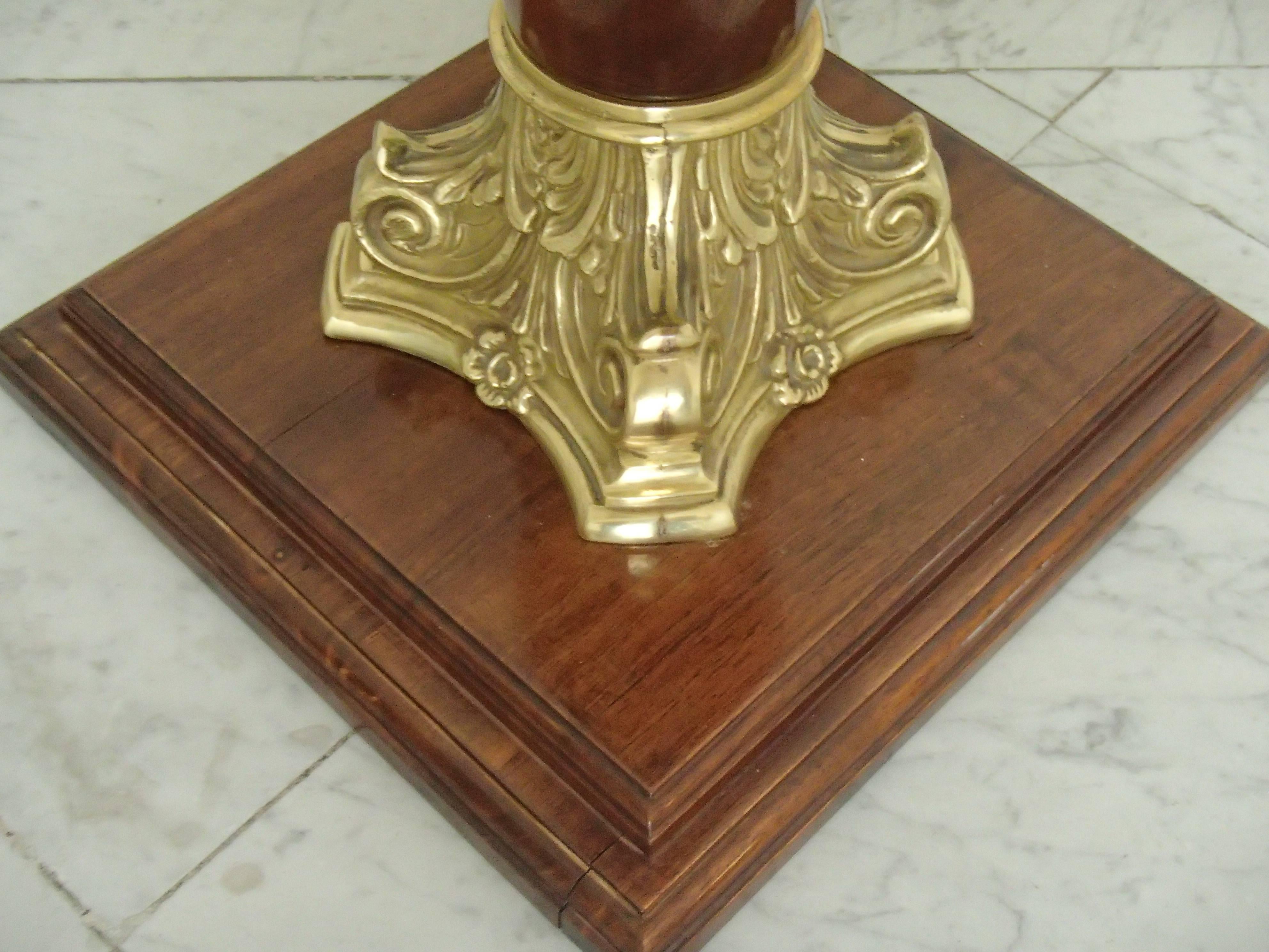 Empire Midcentury Decorative Pair of Pedestals Walnut with Brass For Sale