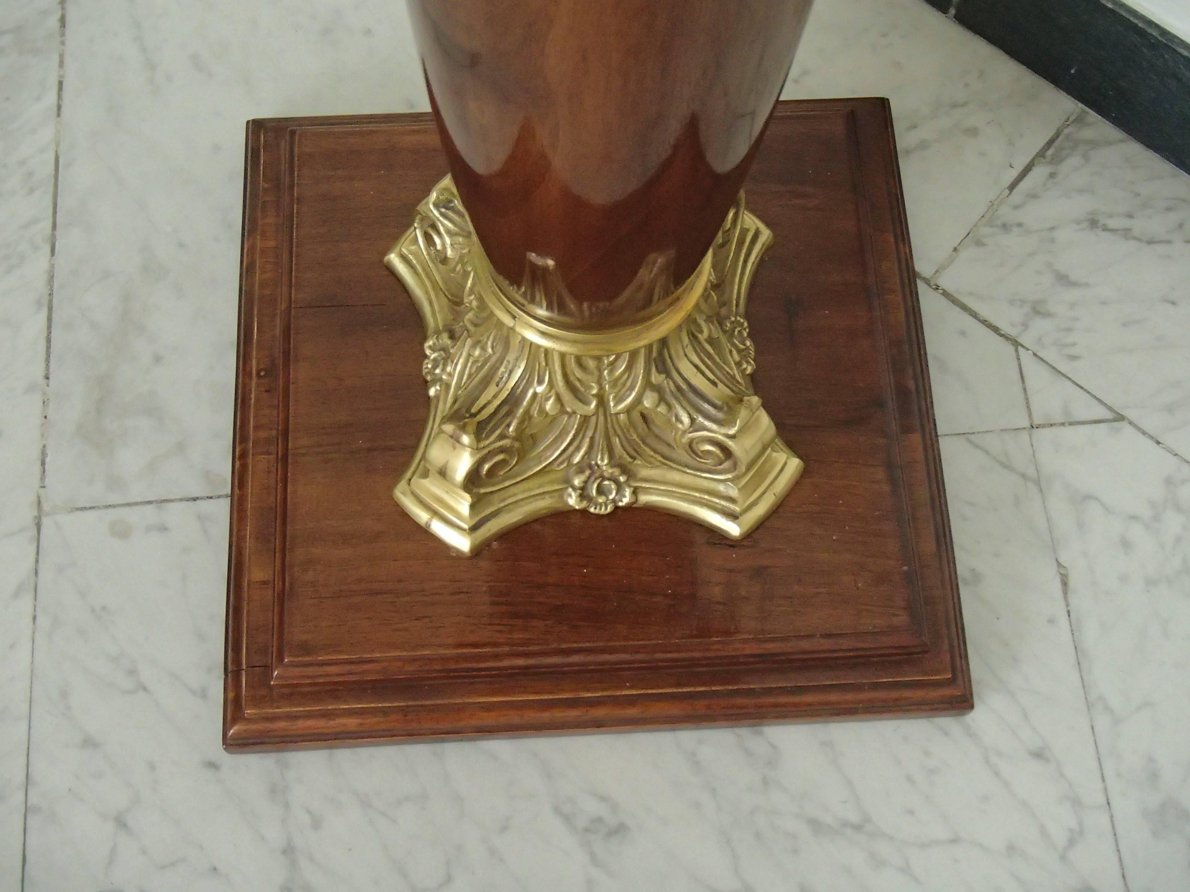 French Midcentury Decorative Pair of Pedestals Walnut with Brass For Sale