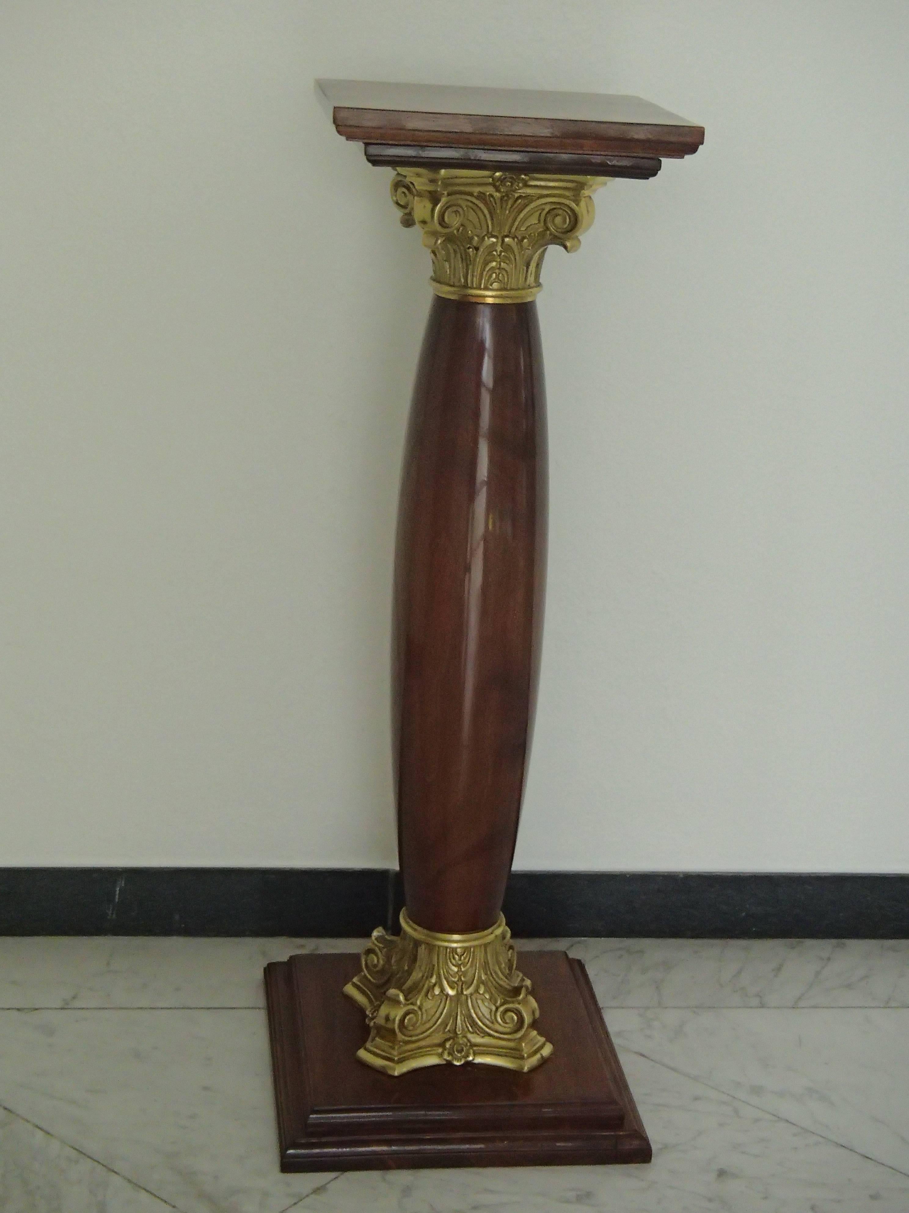 Mid-20th Century Midcentury Decorative Pair of Pedestals Walnut with Brass For Sale