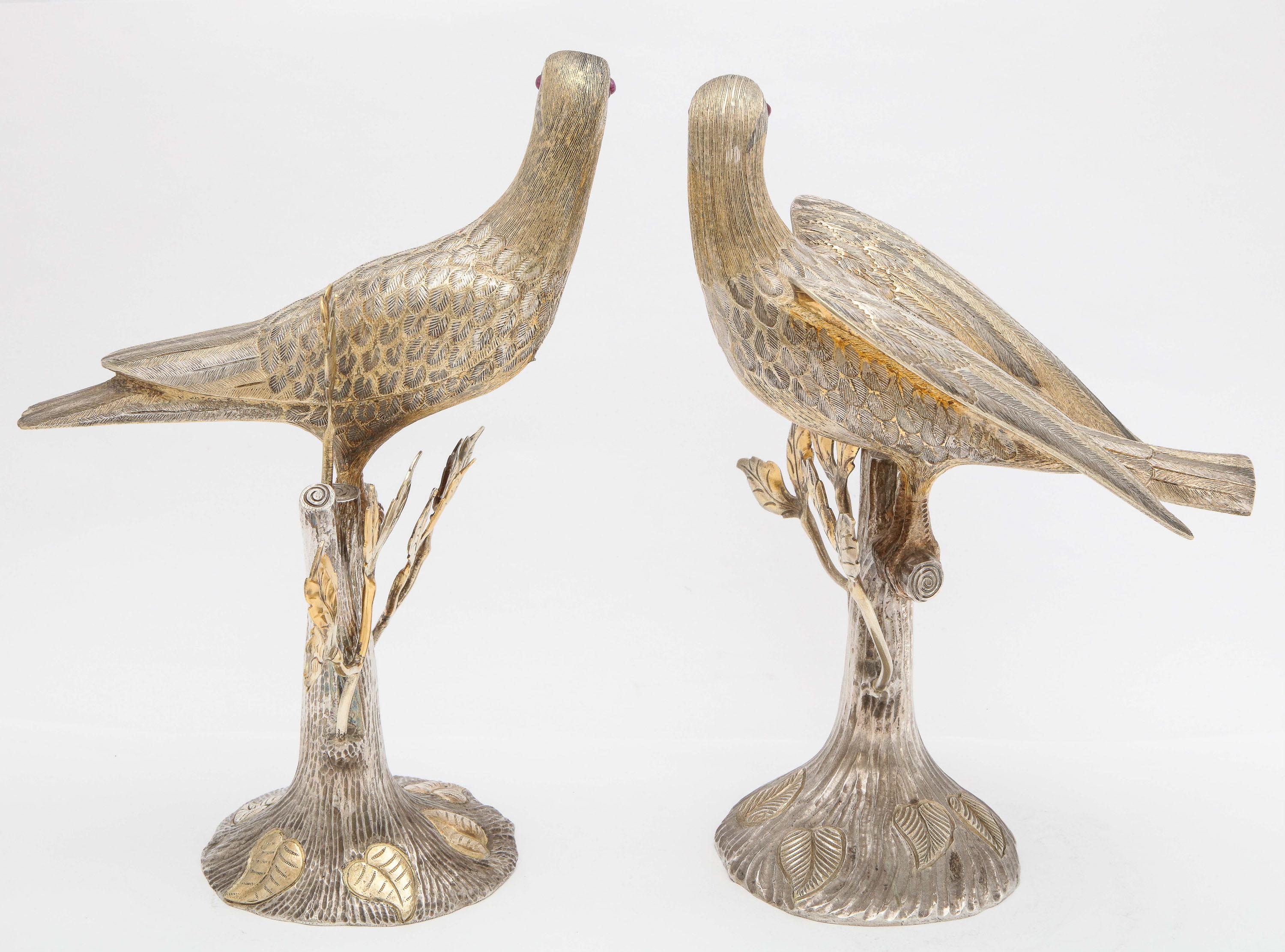 Gilt Midcentury Decorative Pair of Sterling Silver Table Birds by Tane