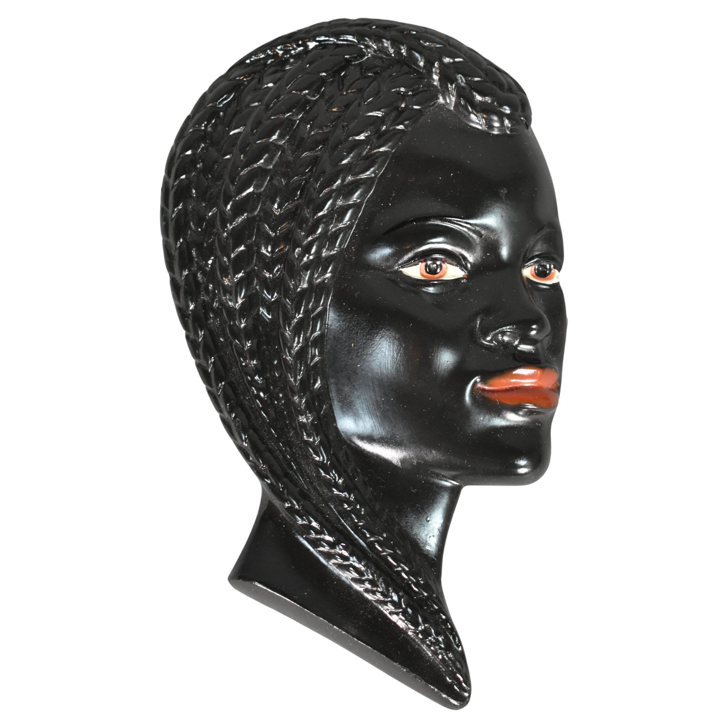 Mid-Century Decorative Plaster Plaque Women's Head For Sale