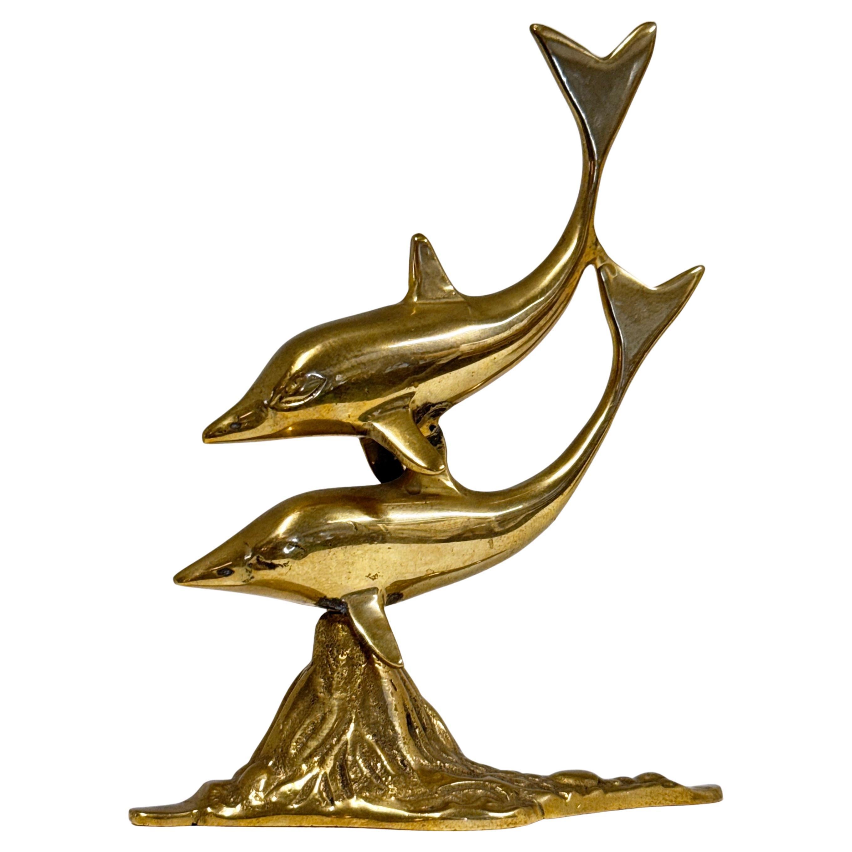 Mid Century decorative solid brass Dolphins figurine
