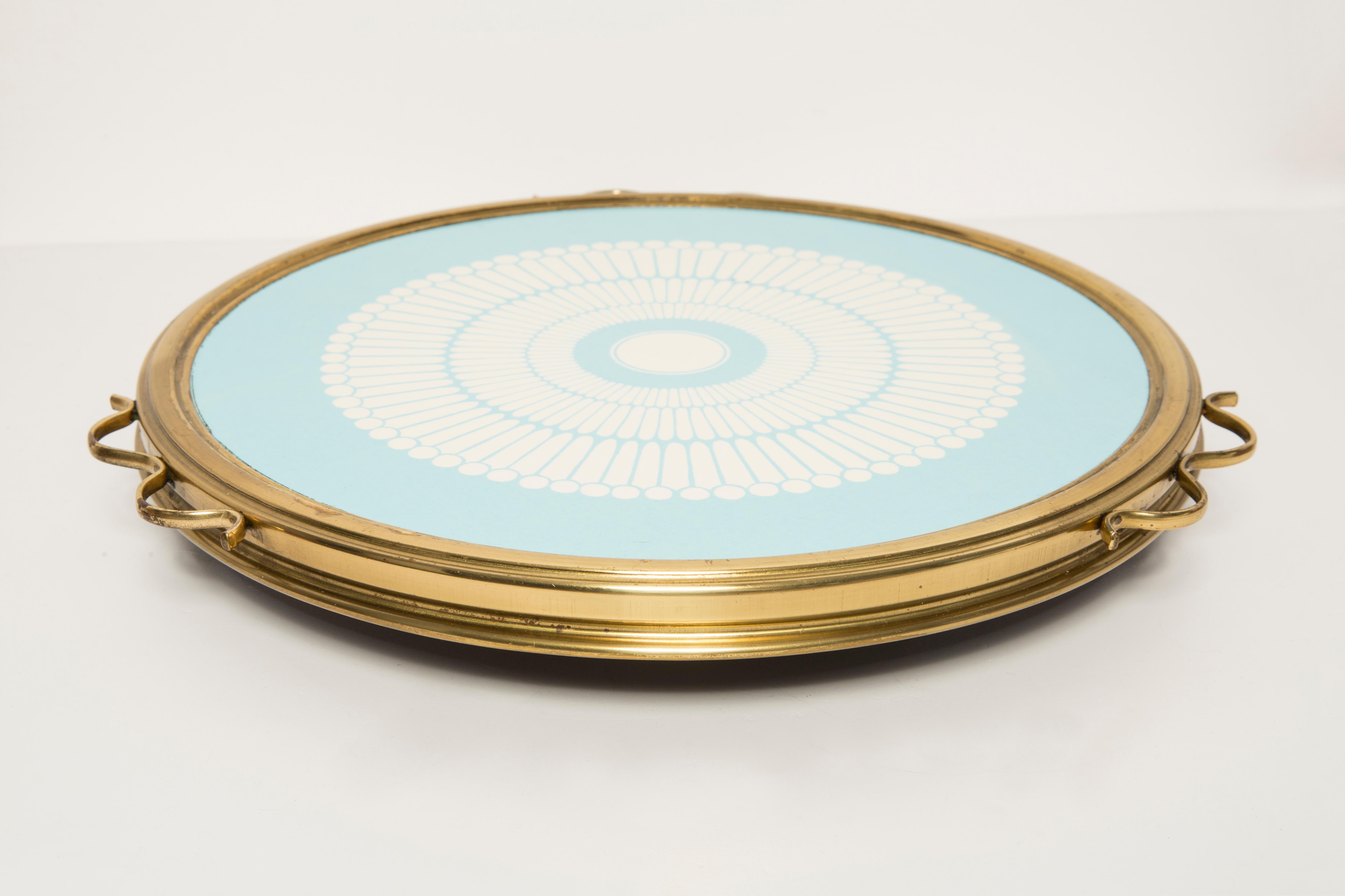 20th Century Mid-Century Decorative Swivel Gold Blue and White Glass Plate, Italy, 1960s