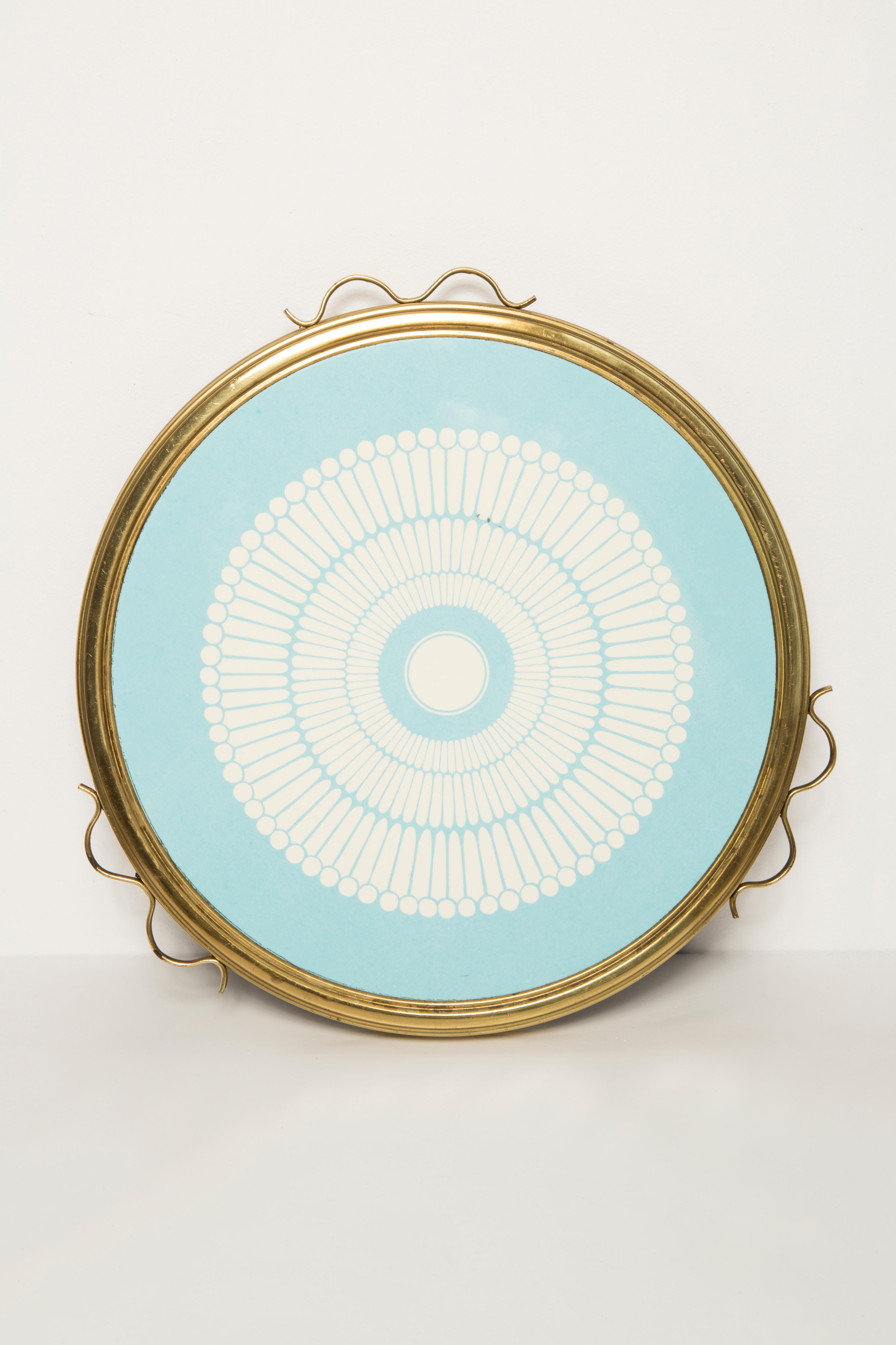 Mid-Century Decorative Swivel Gold Blue and White Glass Plate, Italy, 1960s 1
