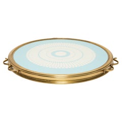 Mid-Century Decorative Swivel Gold Blue and White Glass Plate, Italy, 1960s