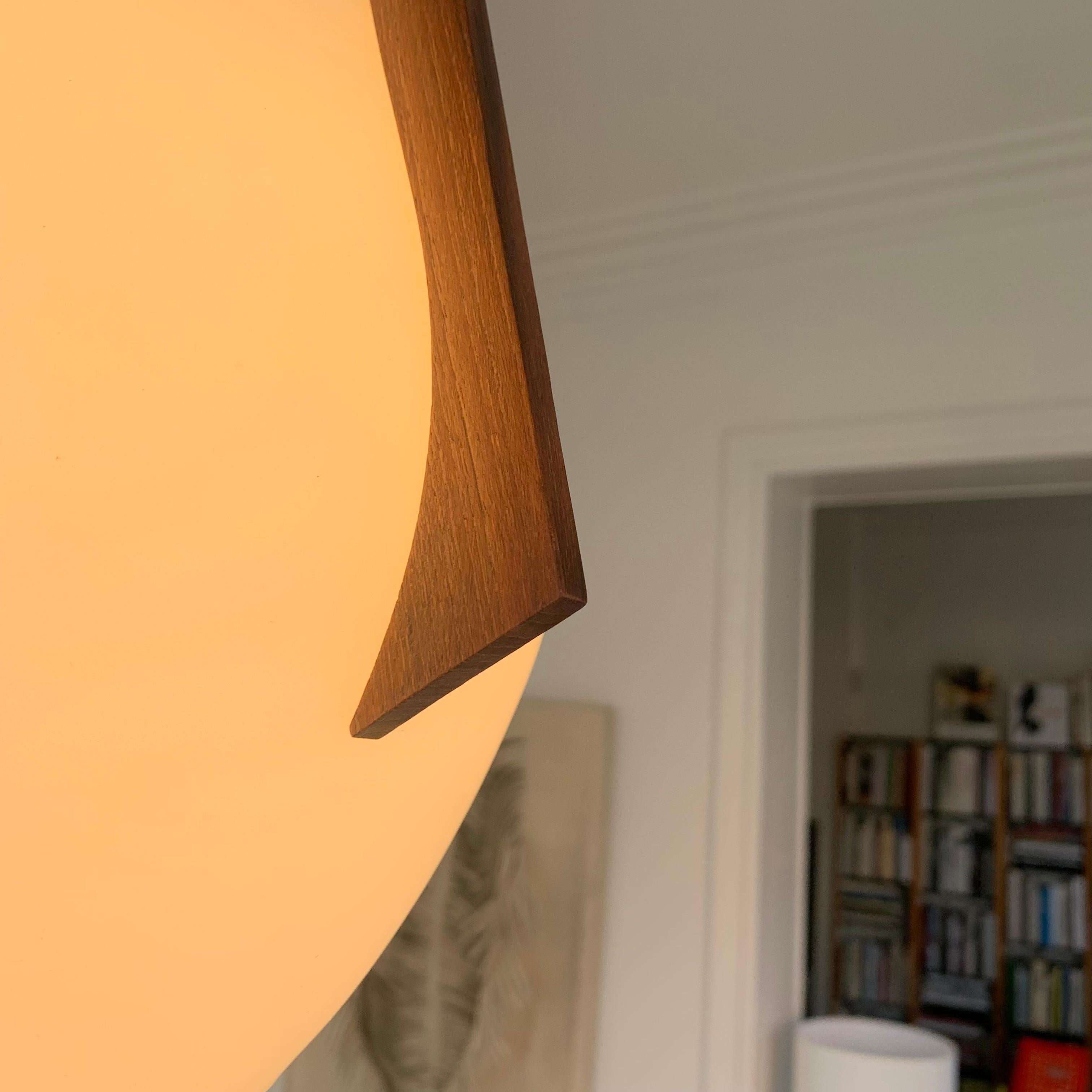 Mid-Century Decorative Teck and Brass Pendant Lamp, circa 1960, Italy. For Sale 4