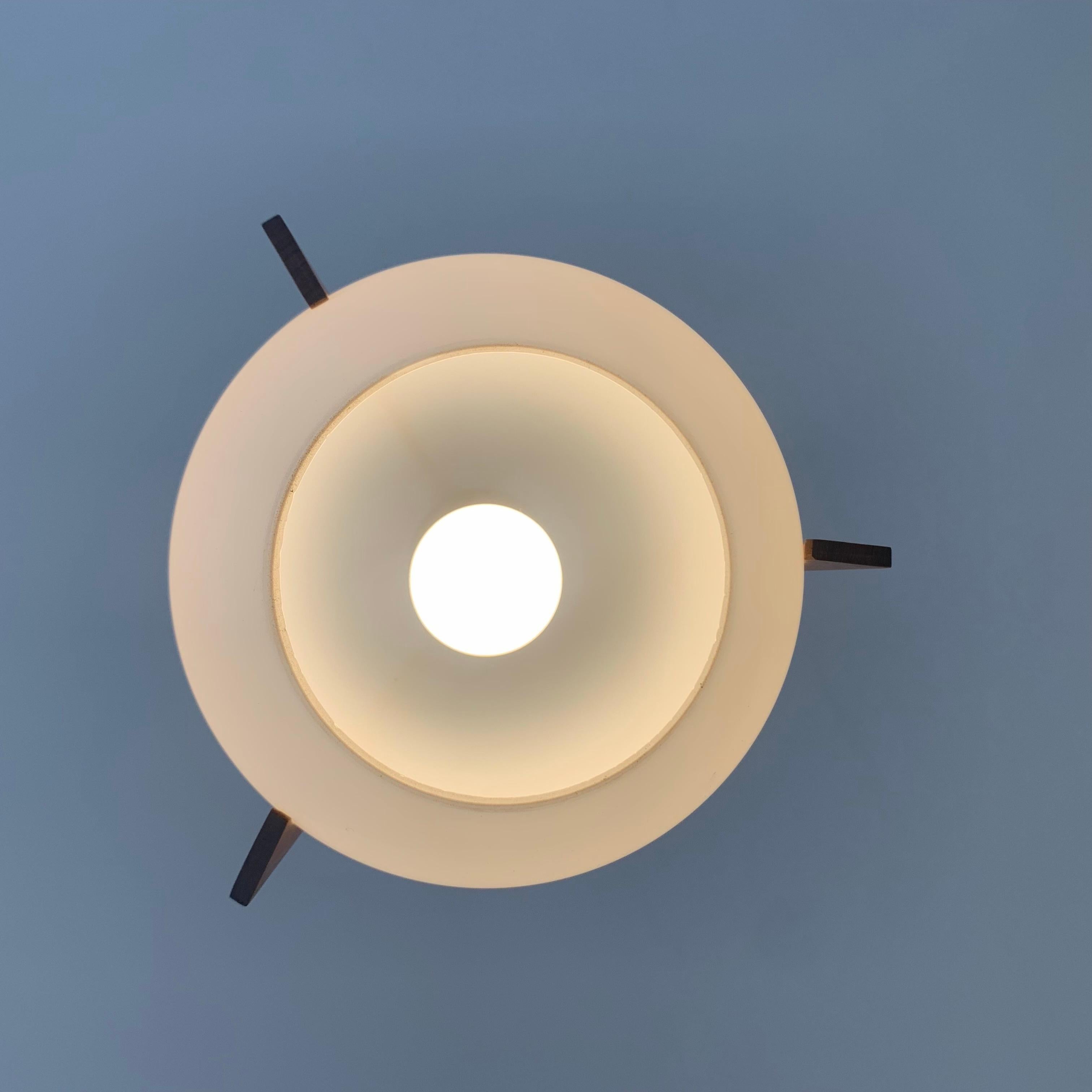 Mid-Century Decorative Teck and Brass Pendant Lamp, circa 1960, Italy. For Sale 7