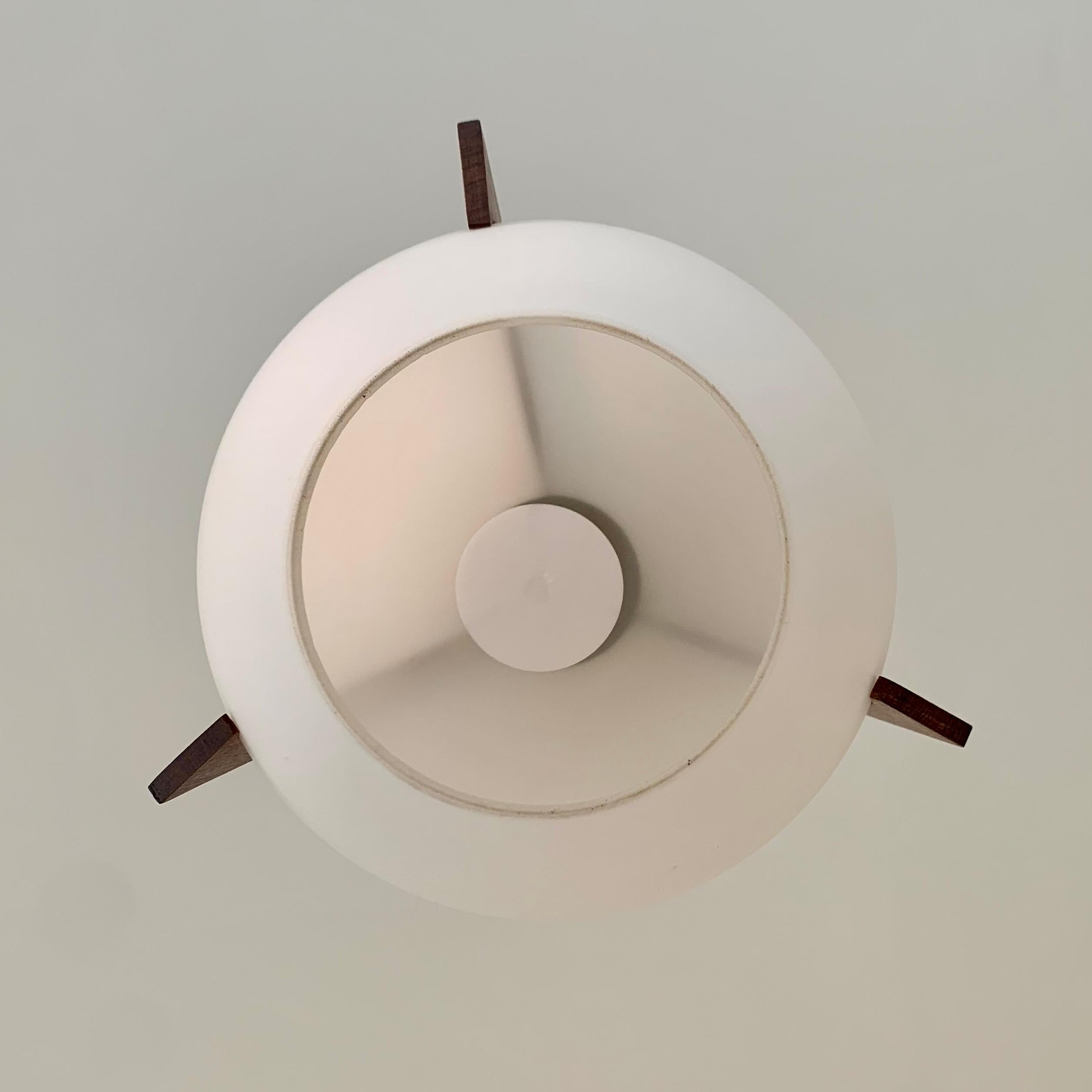 Mid-Century Decorative Teck and Brass Pendant Lamp, circa 1960, Italy. For Sale 9
