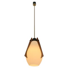 Lampe suspendue décorative du milieu du siècle en teck et laiton, vers 1960, Italie.
