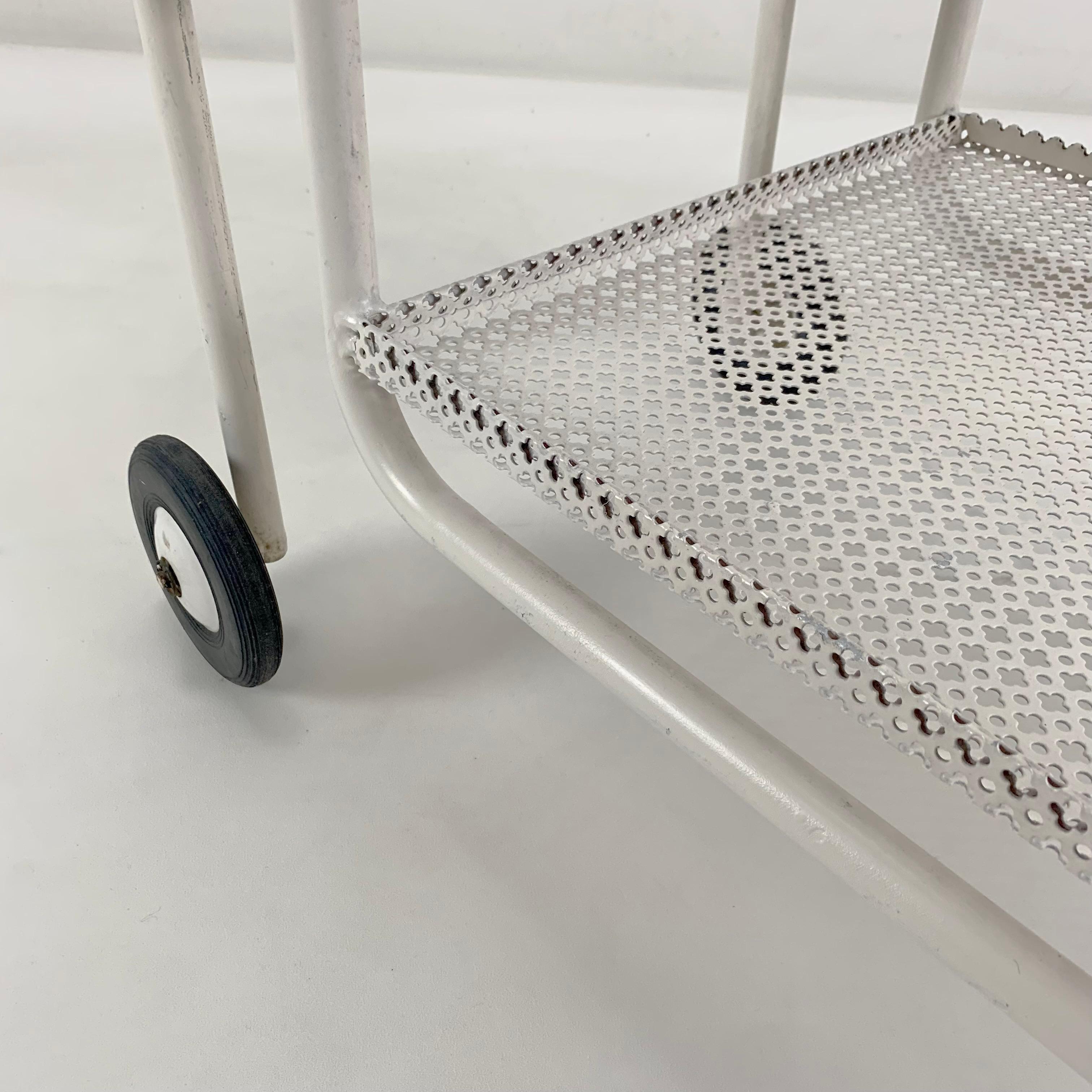 Mid-Century Decorative White Perforated Metal Bar Cart, circa 1950, France. 3