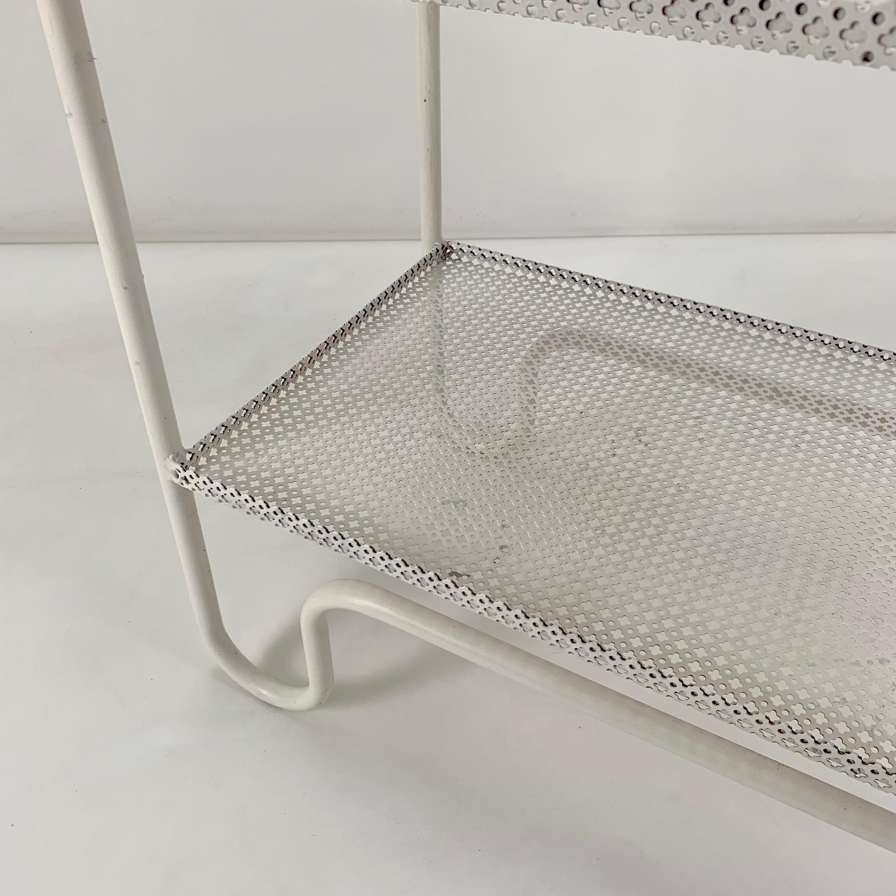 Mid-Century Decorative White Perforated Metal Bar Cart, circa 1950, France. 5