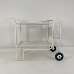 Mid-Century Decorative White Perforated Metal Bar Cart, circa 1950, France.