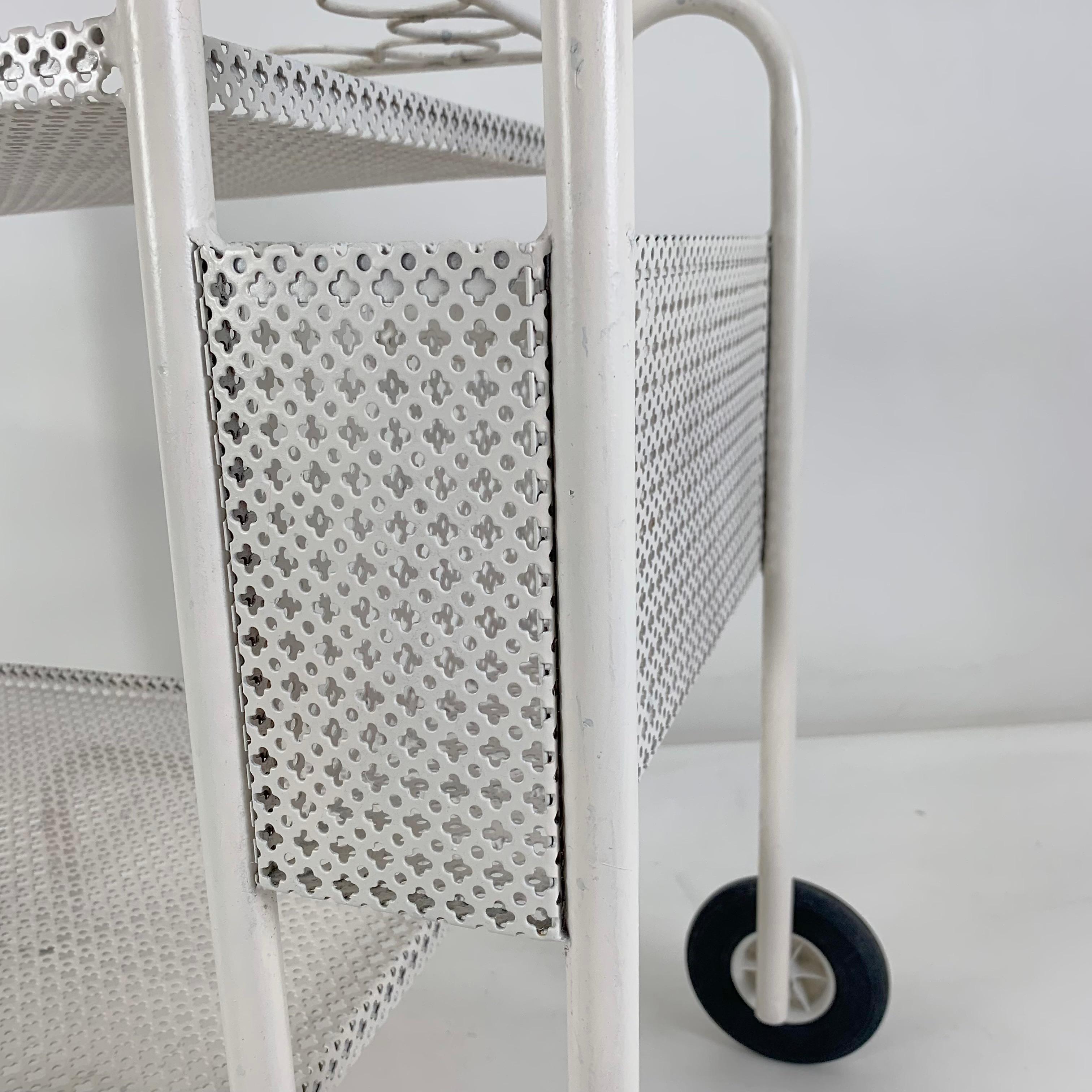 Mid-Century Decorative White Perforated Metal Bar Cart, circa 1950, France. 1