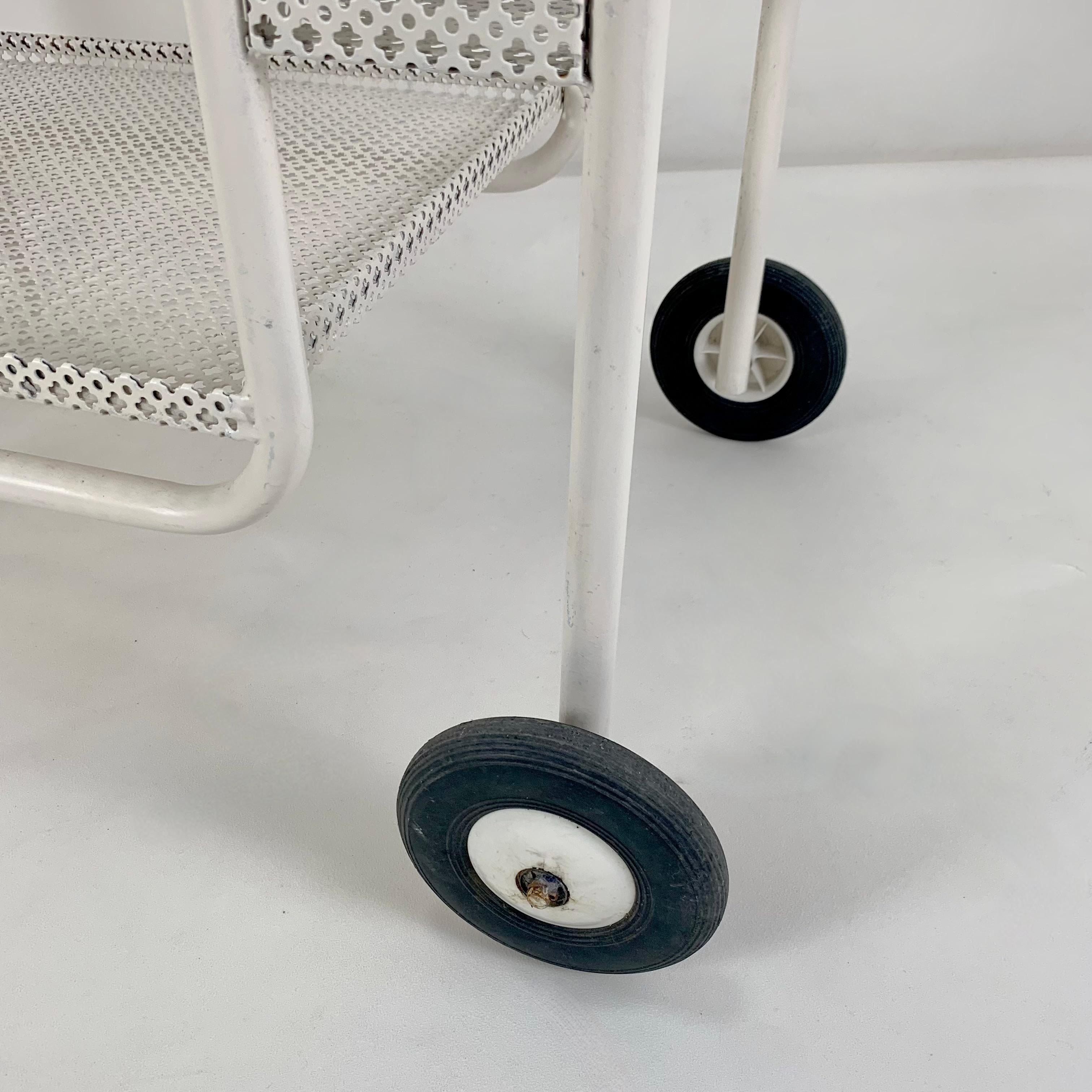 Mid-Century Decorative White Perforated Metal Bar Cart, circa 1950, France. 2