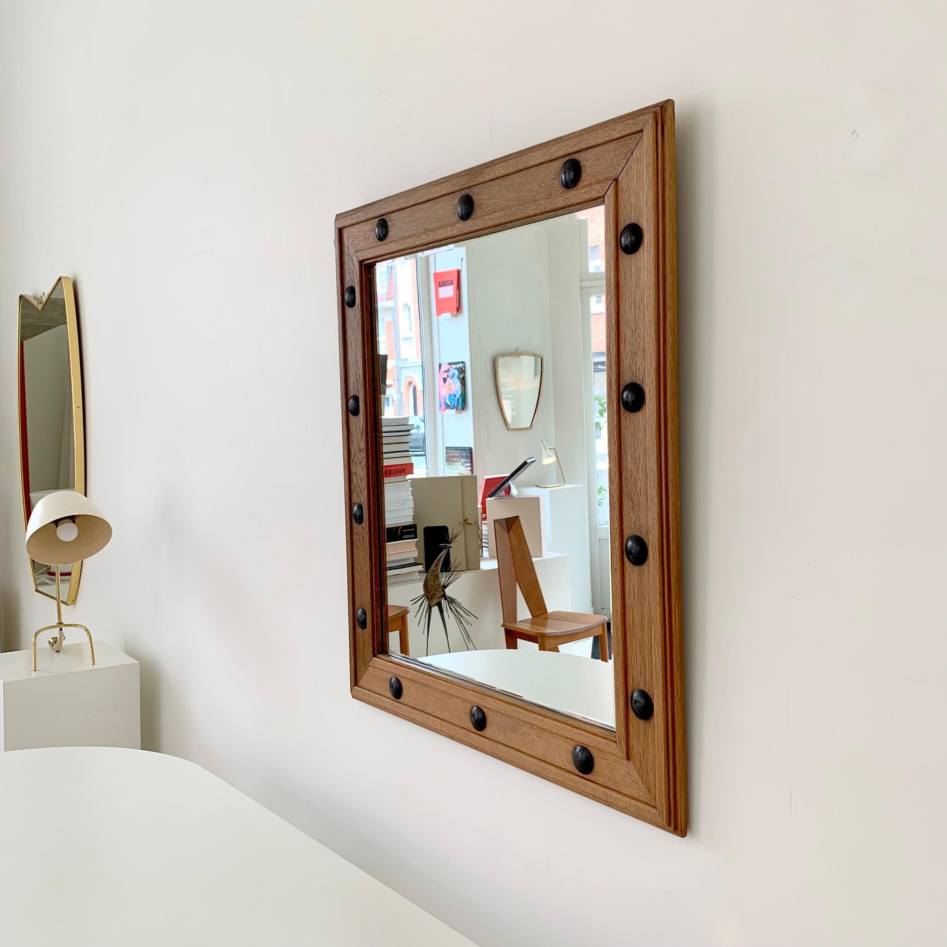 Beveled Mid-Century Decorative Wood Mirror, circa 1950, France.