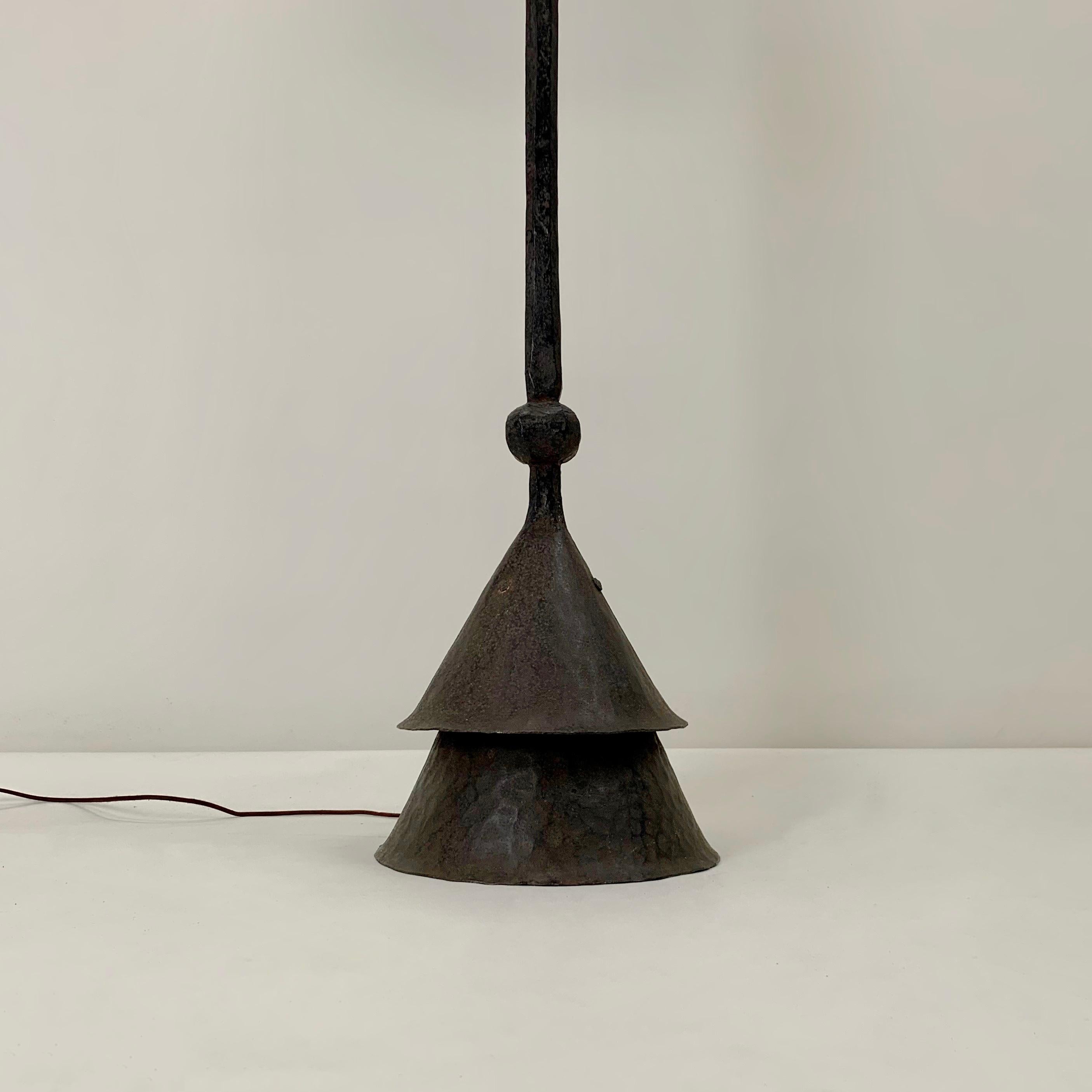 Fabric Mid-Century Decorative Wrought Iron Floor Lamp, circa 1950, France. For Sale