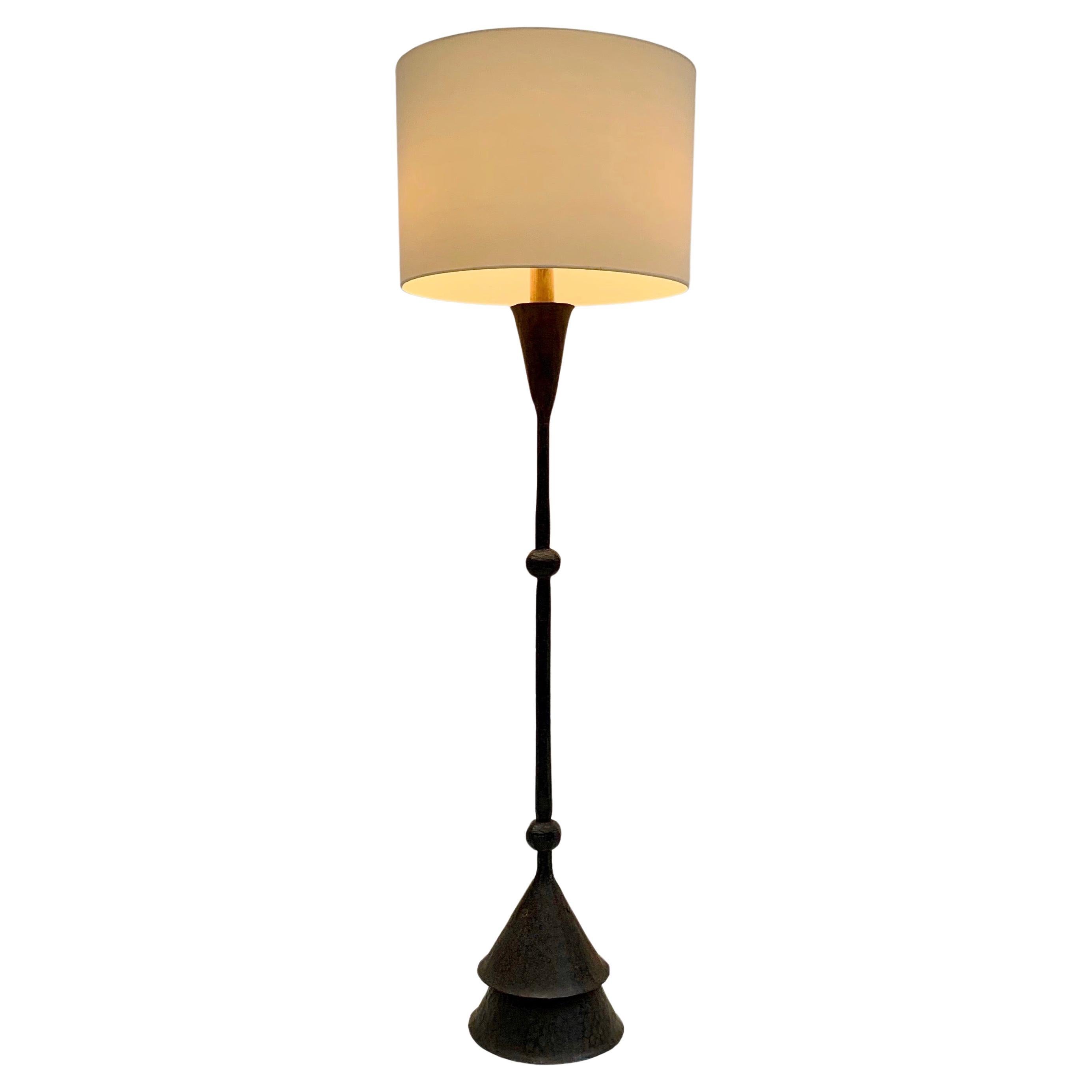 Mid-Century Decorative Wrought Iron Floor Lamp, circa 1950, France. For Sale