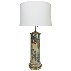 Vintage Midcentury Decoupage Silvered Glass Table Lamp with Fruit Design