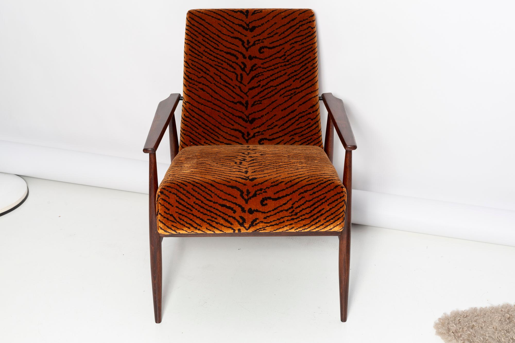 20th Century Mid Century Dedar Tiger Velvet Dante Armchair, H. Lis, Europe, 1960s For Sale