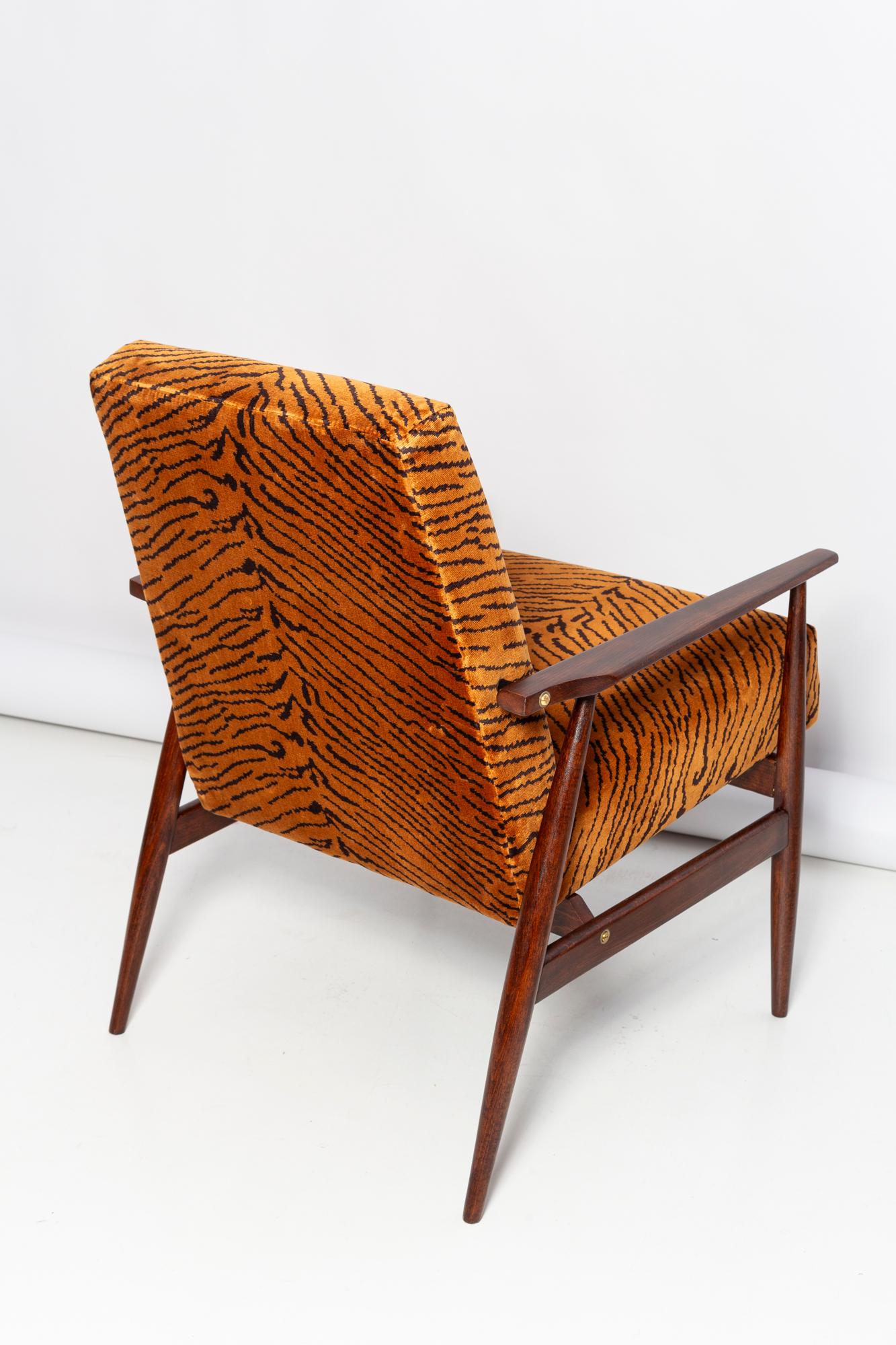 Textile Mid Century Dedar Tiger Velvet Dante Armchair, H. Lis, Europe, 1960s For Sale