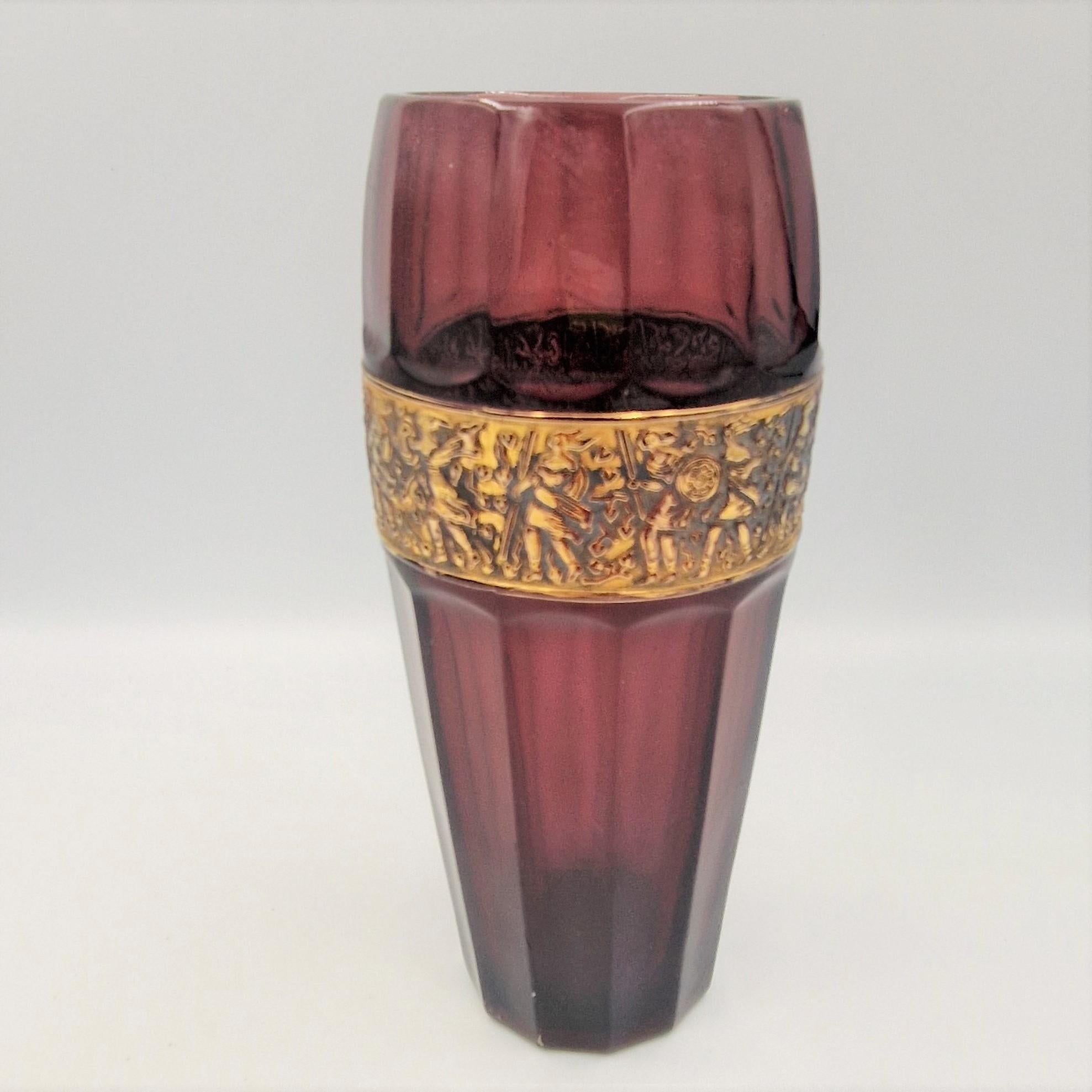 German Mid Century Deep Purple Glass Vase from August Walther. 1930 - 1940 For Sale