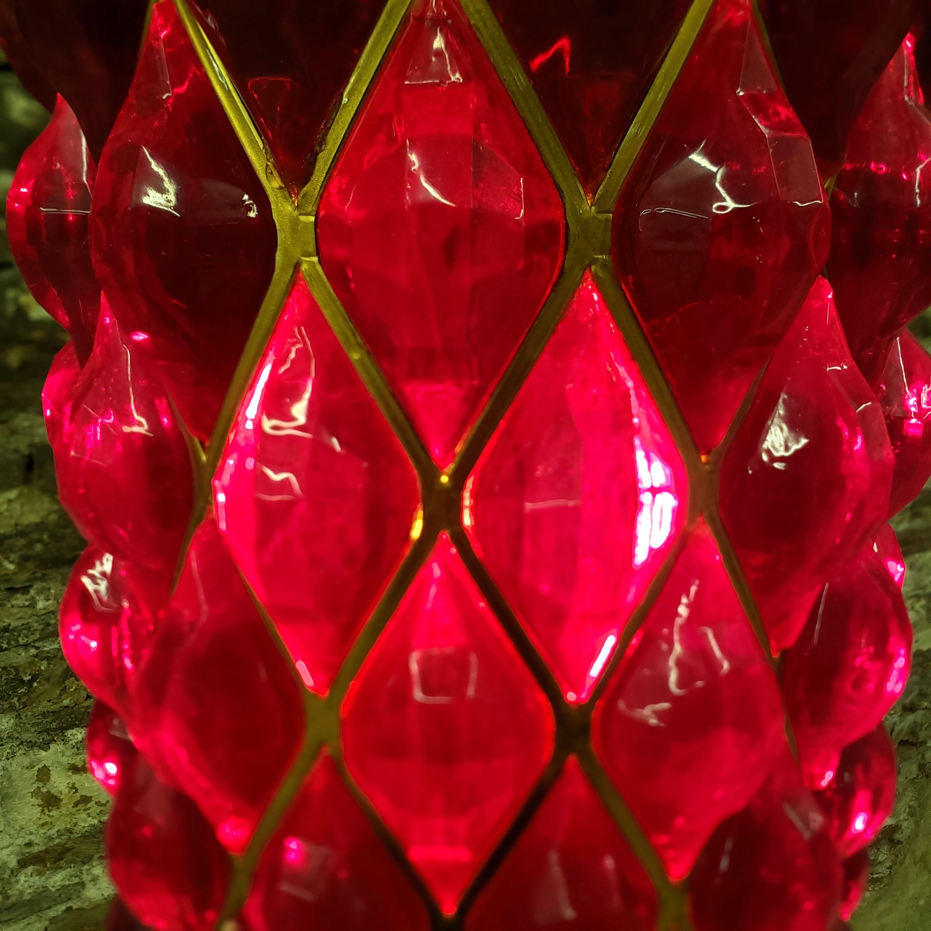 Mid-Century Deep Ruby Red Lucite & Brass Swag Hanging Light For Sale 4