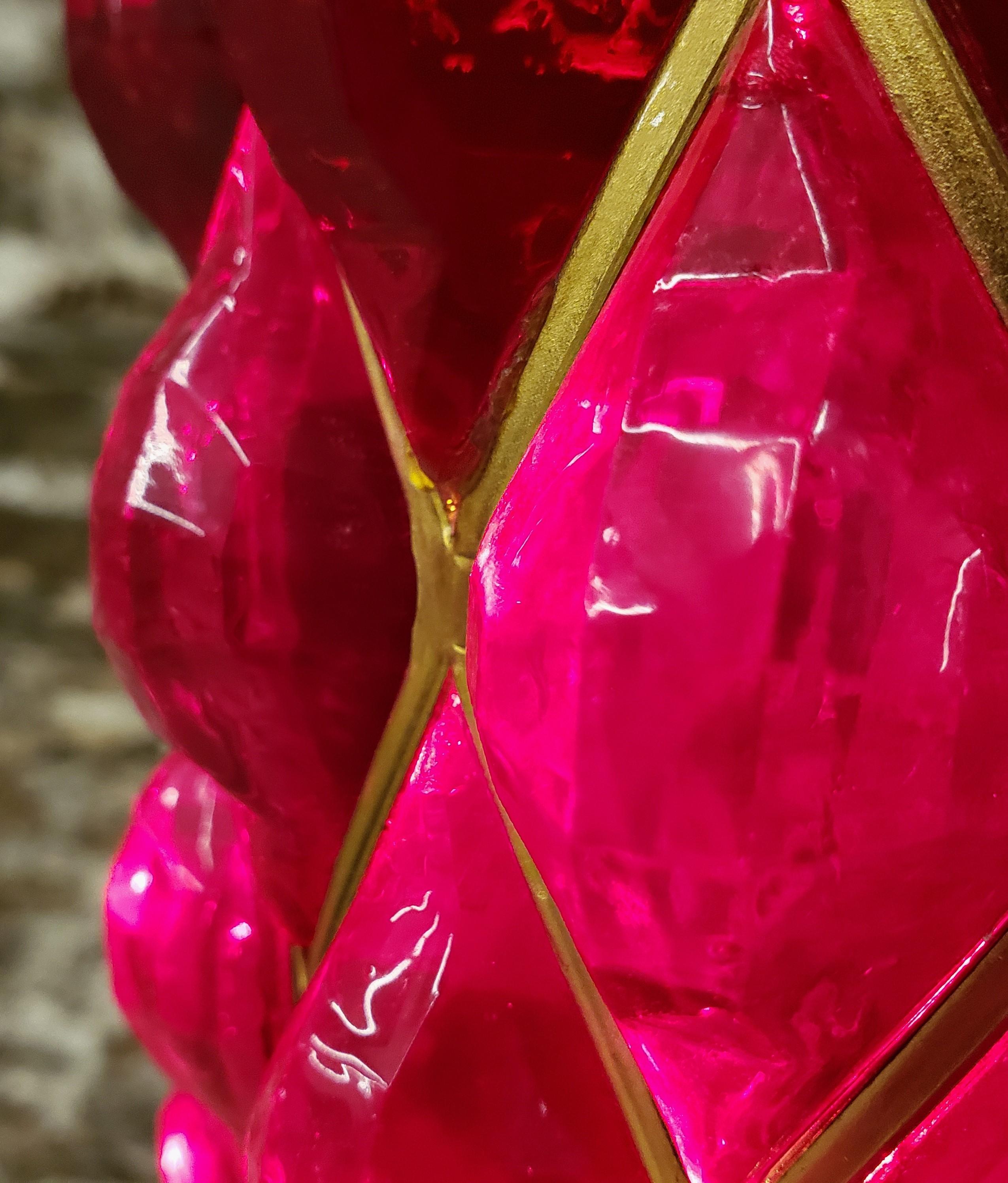 Mid-Century Deep Ruby Red Lucite & Brass Swag Hanging Light For Sale 5
