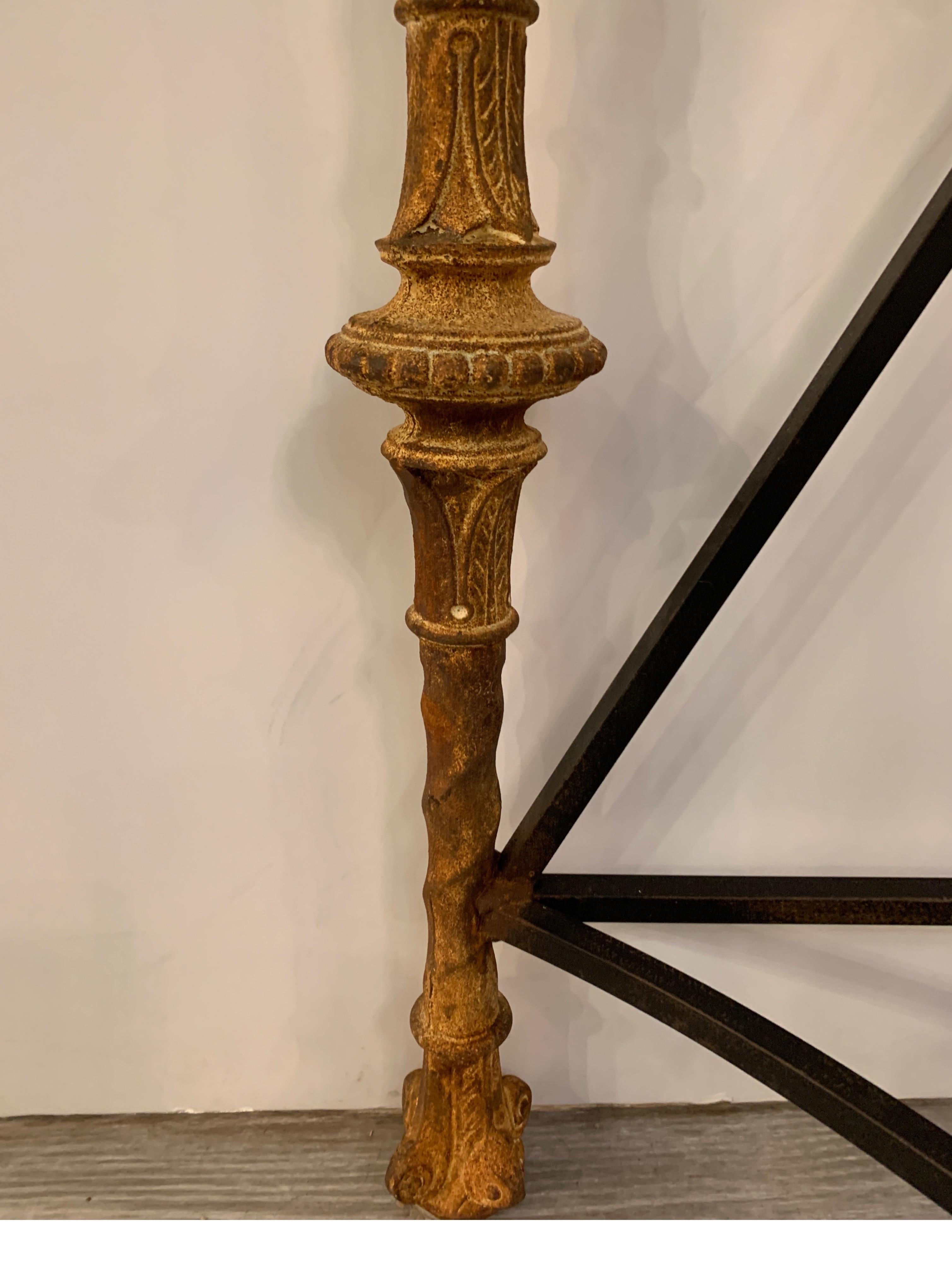 Midcentury Demilune Table with Ornate Wrought Iron Base & Italian Marble Top 8