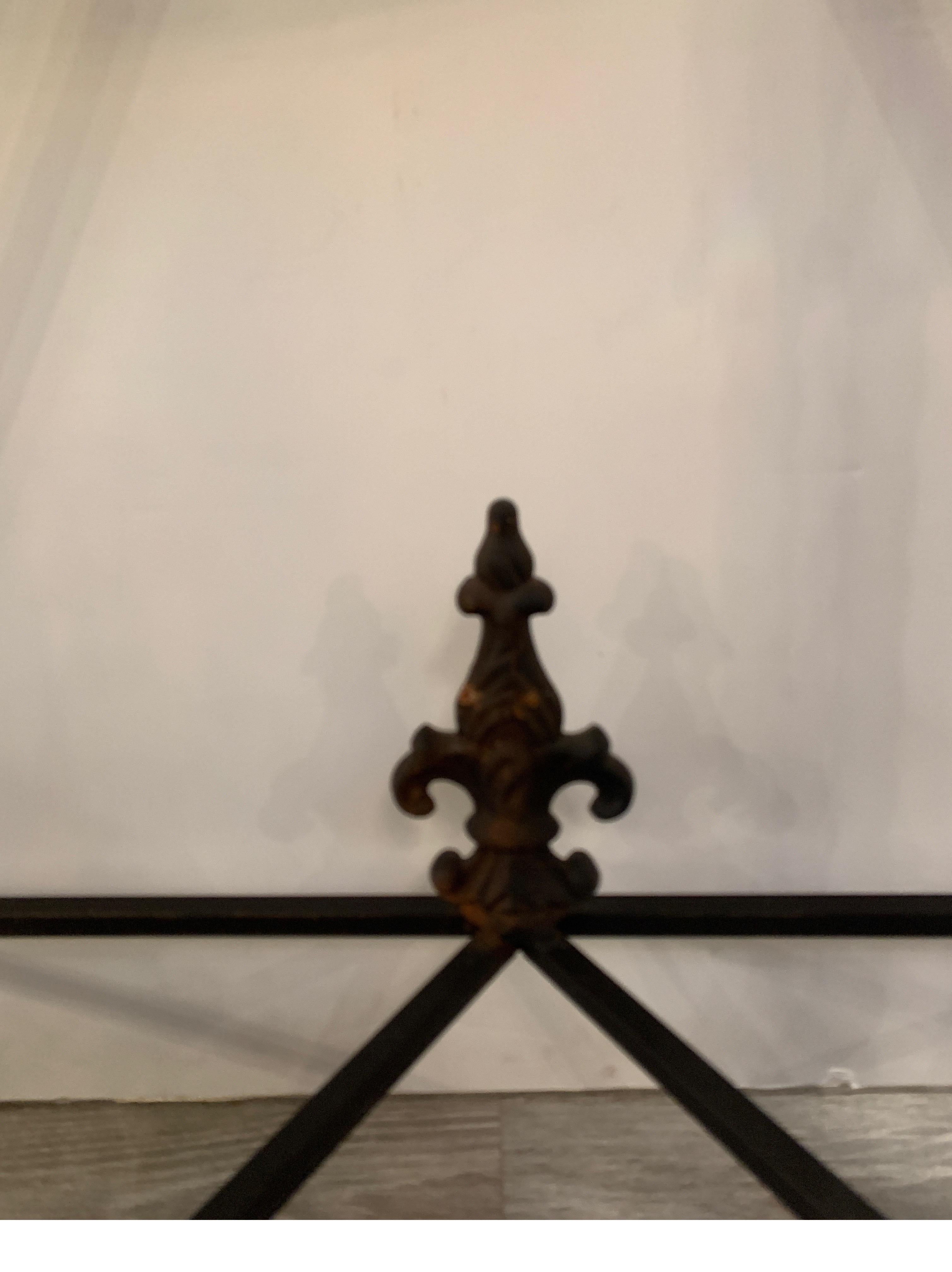 Midcentury Demilune Table with Ornate Wrought Iron Base & Italian Marble Top 3