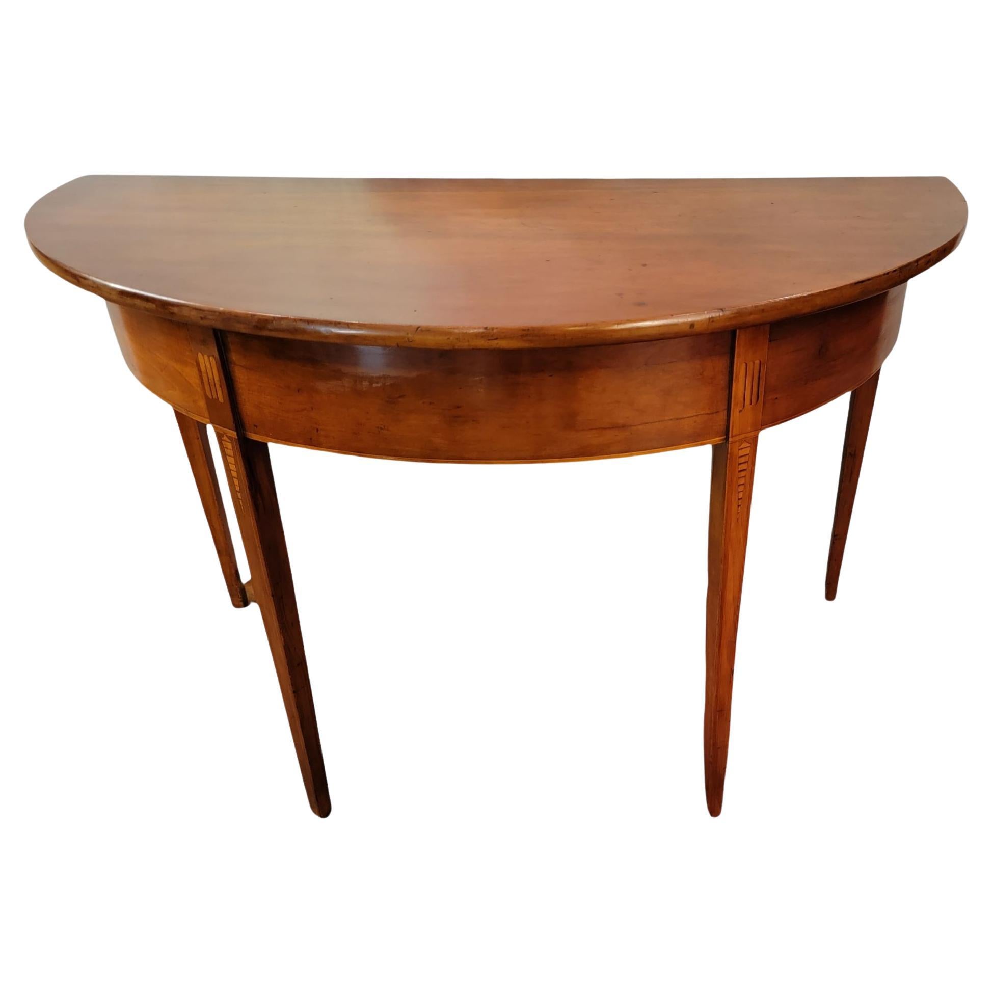 Midcentury Demilune Empire Inlaid French Side Table