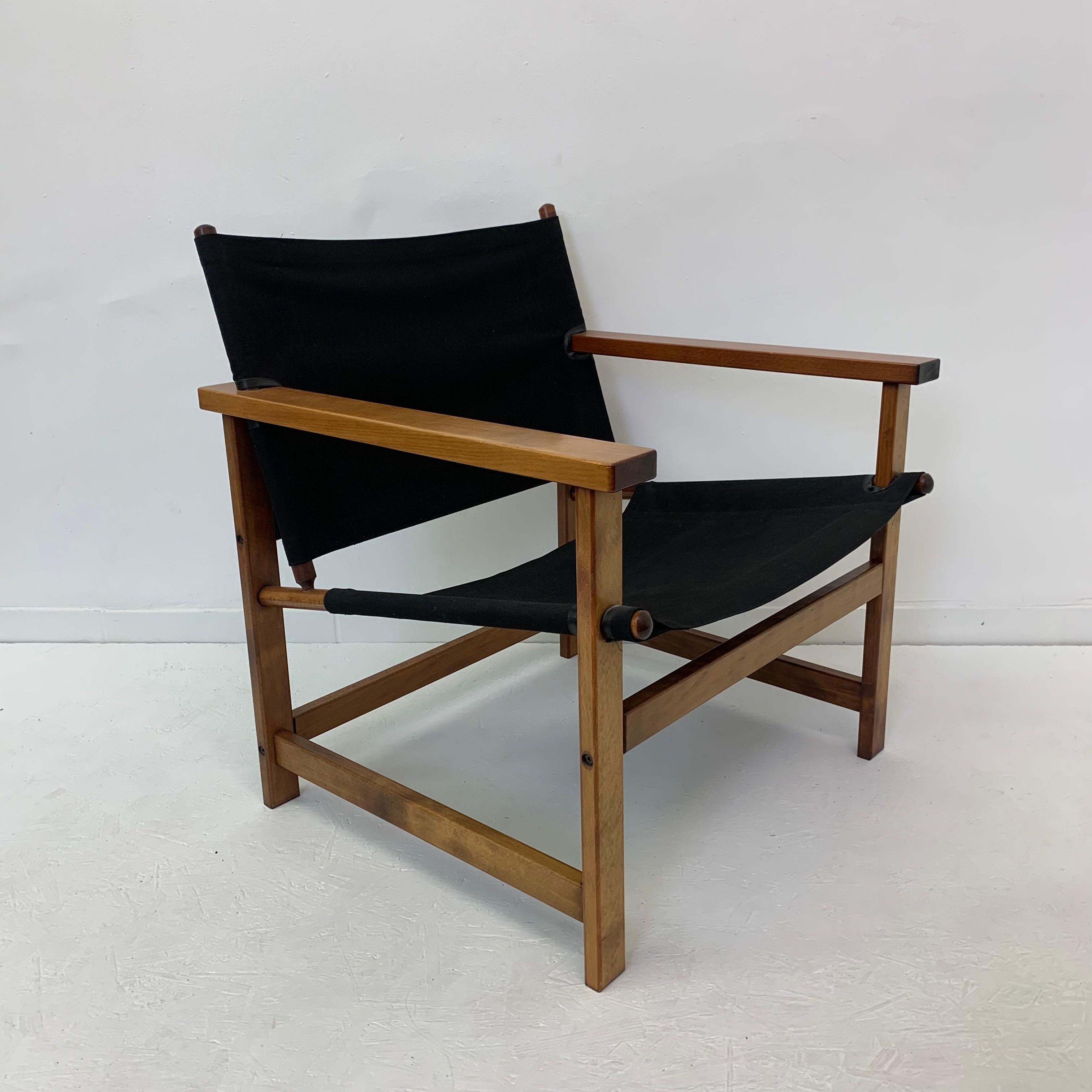 Canvas Mid-Century Desgn Safari Chair by Hyllinge Møbler Denmark, 1970’s For Sale