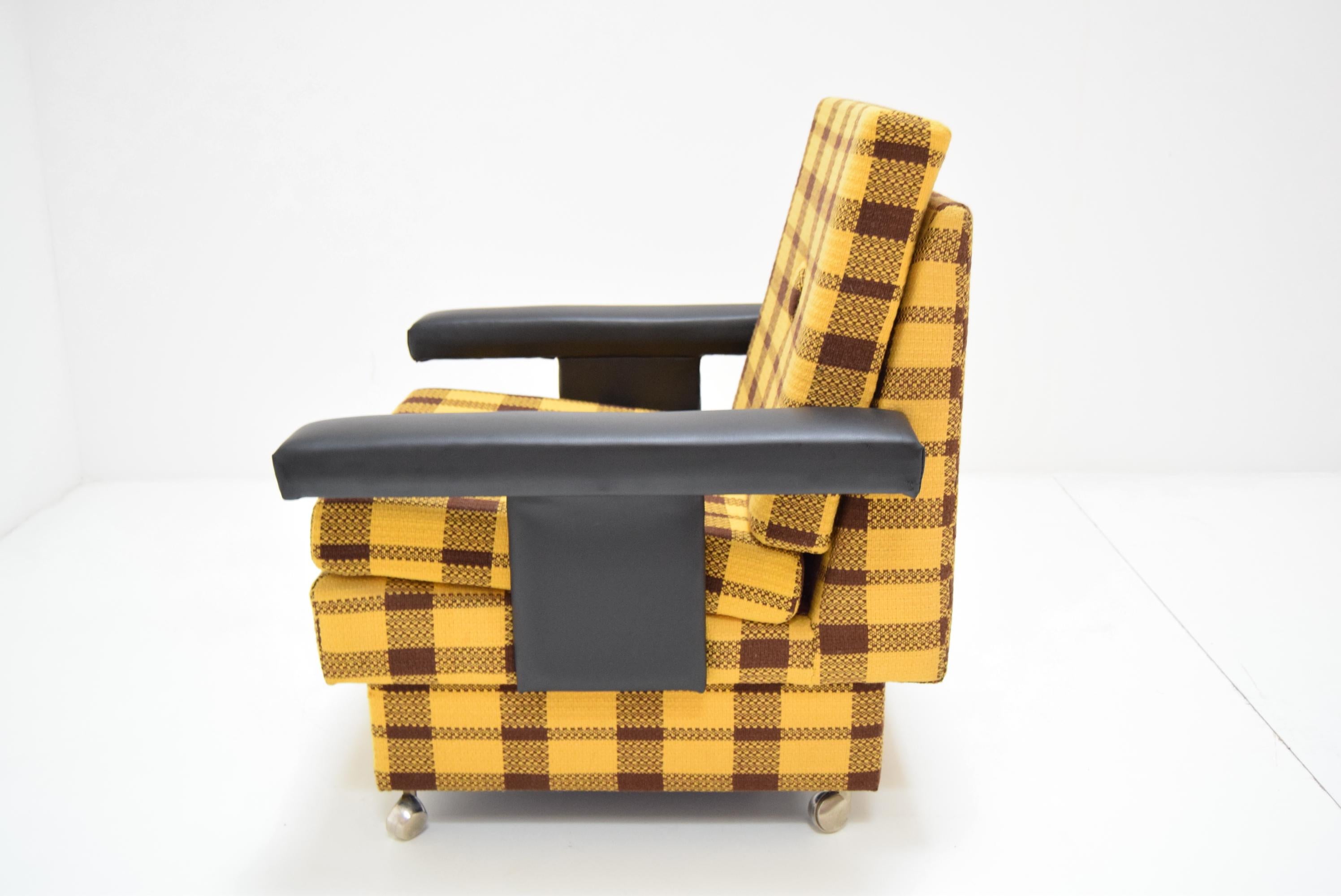 Czech Midcentury Design Armchair, with Wheels, 1970s For Sale