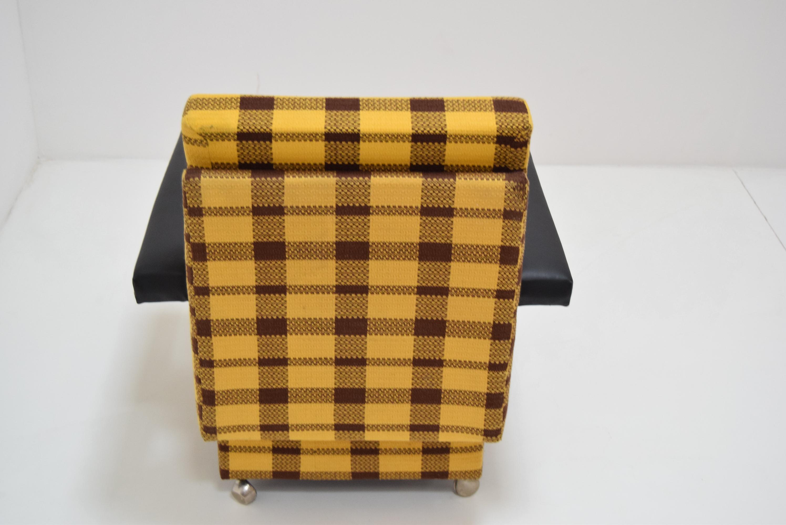 Fabric Midcentury Design Armchair, with Wheels, 1970s For Sale