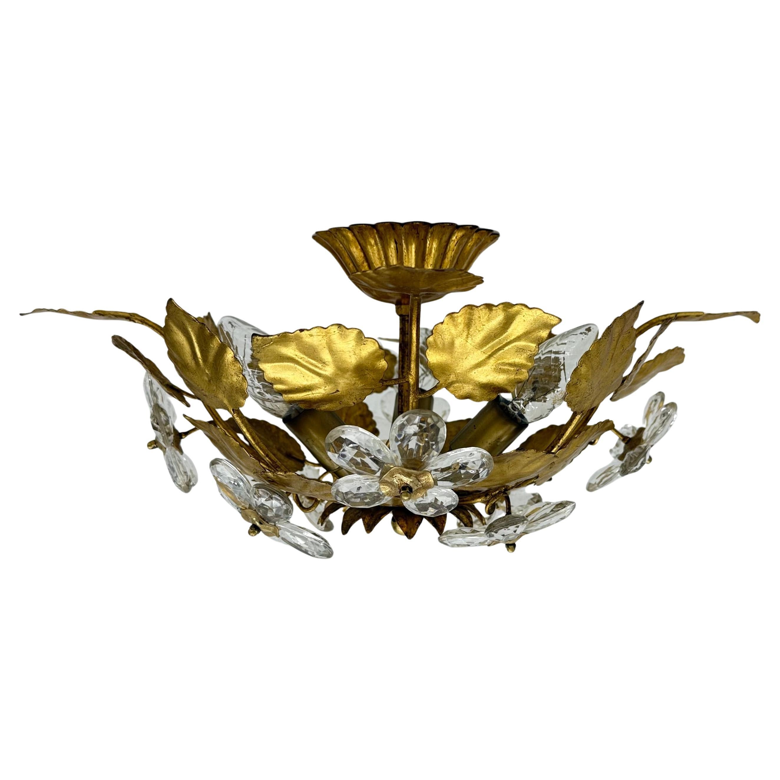 Mid-century design banci style ceiling lamp crystal flower , 1970s